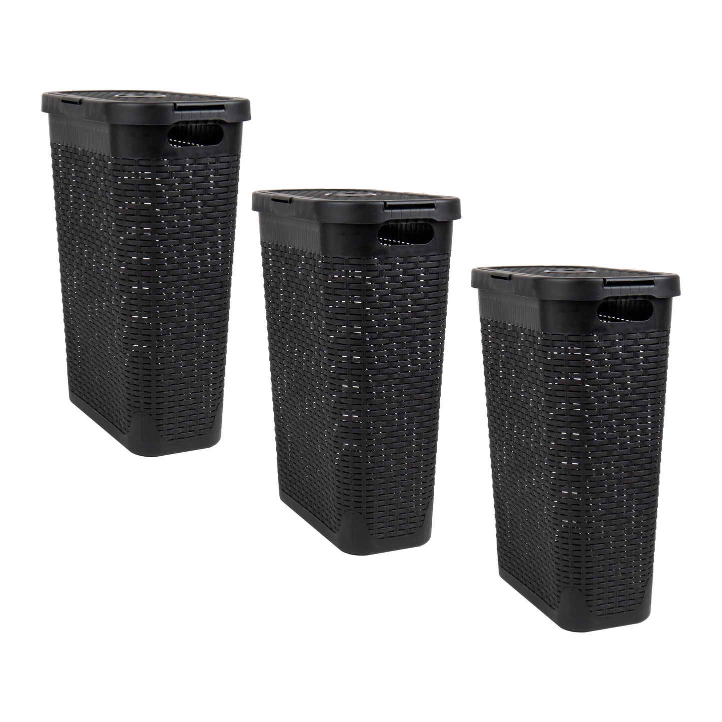 Mind Reader Slim Laundry Hamper with Lid, 40L Clothes Basket, Premium Wicker Design, Plastic