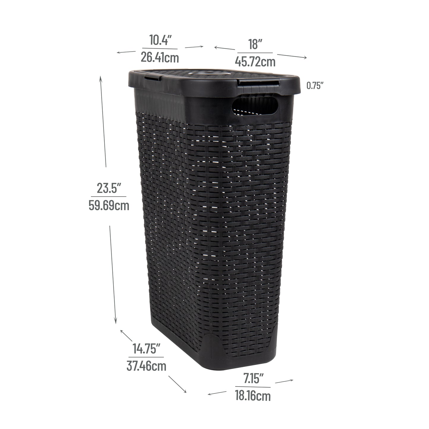 Mind Reader Slim Laundry Hamper with Lid, 40L Clothes Basket, Premium Wicker Design, Plastic