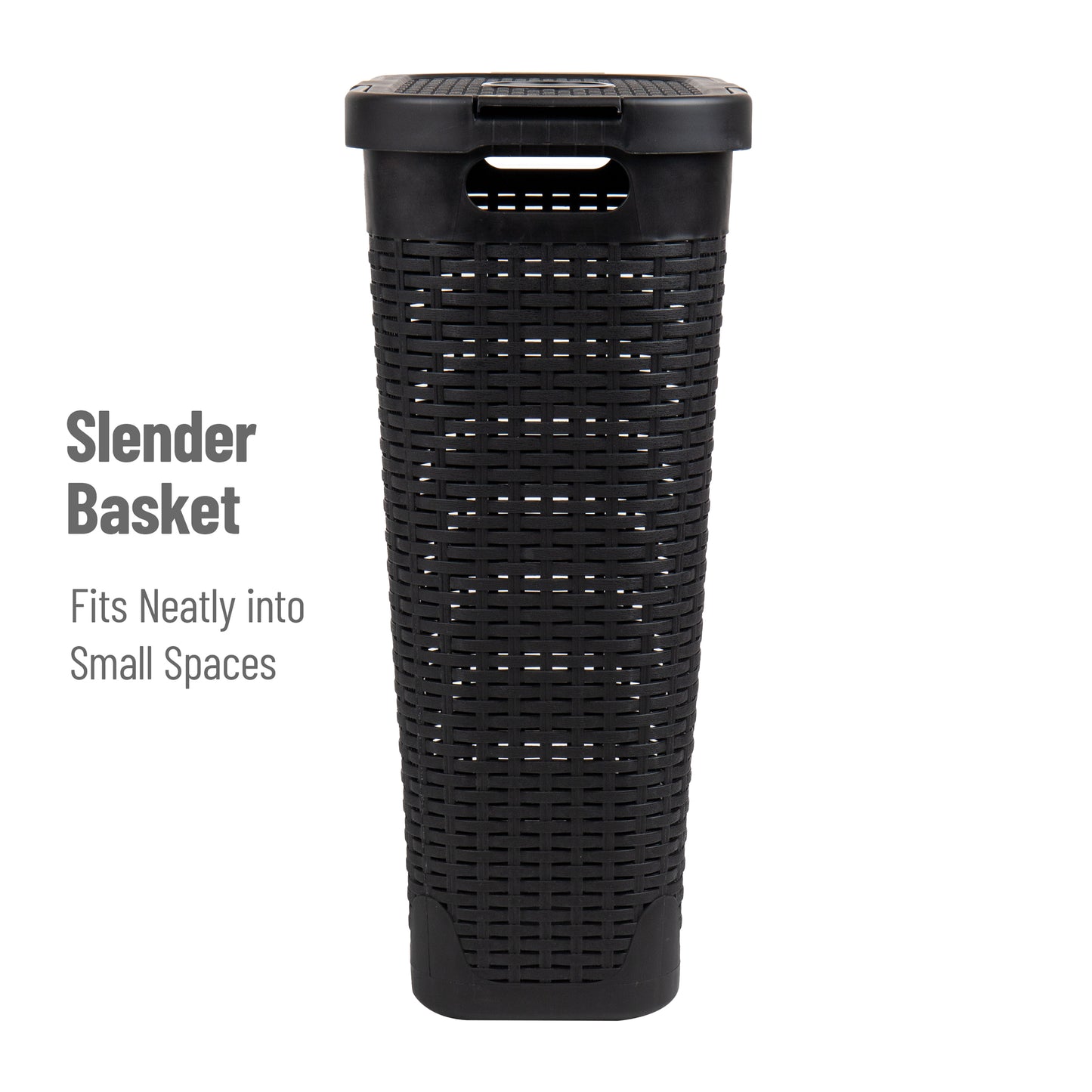 Mind Reader Slim Laundry Hamper with Lid, 40L Clothes Basket, Premium Wicker Design, Plastic
