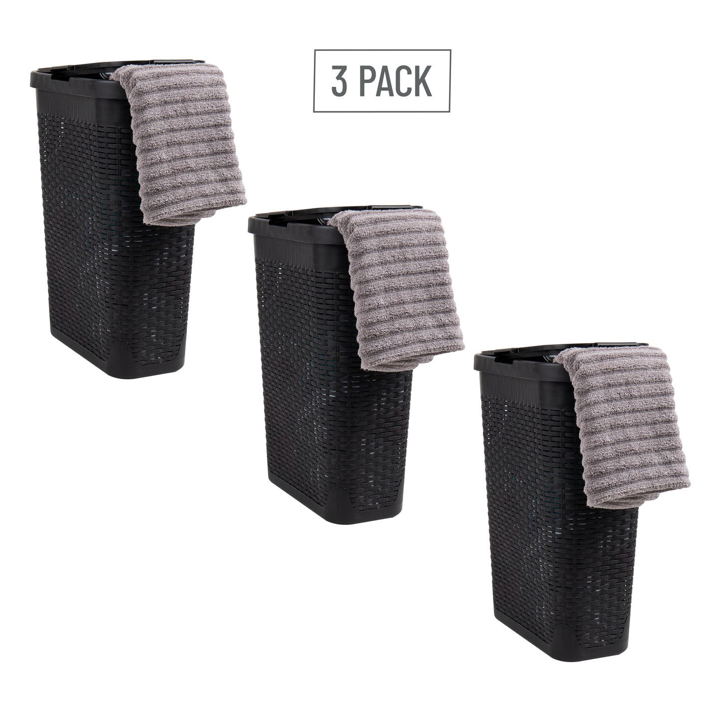 Mind Reader Slim Laundry Hamper with Lid, 40L Clothes Basket, Premium Wicker Design, Plastic