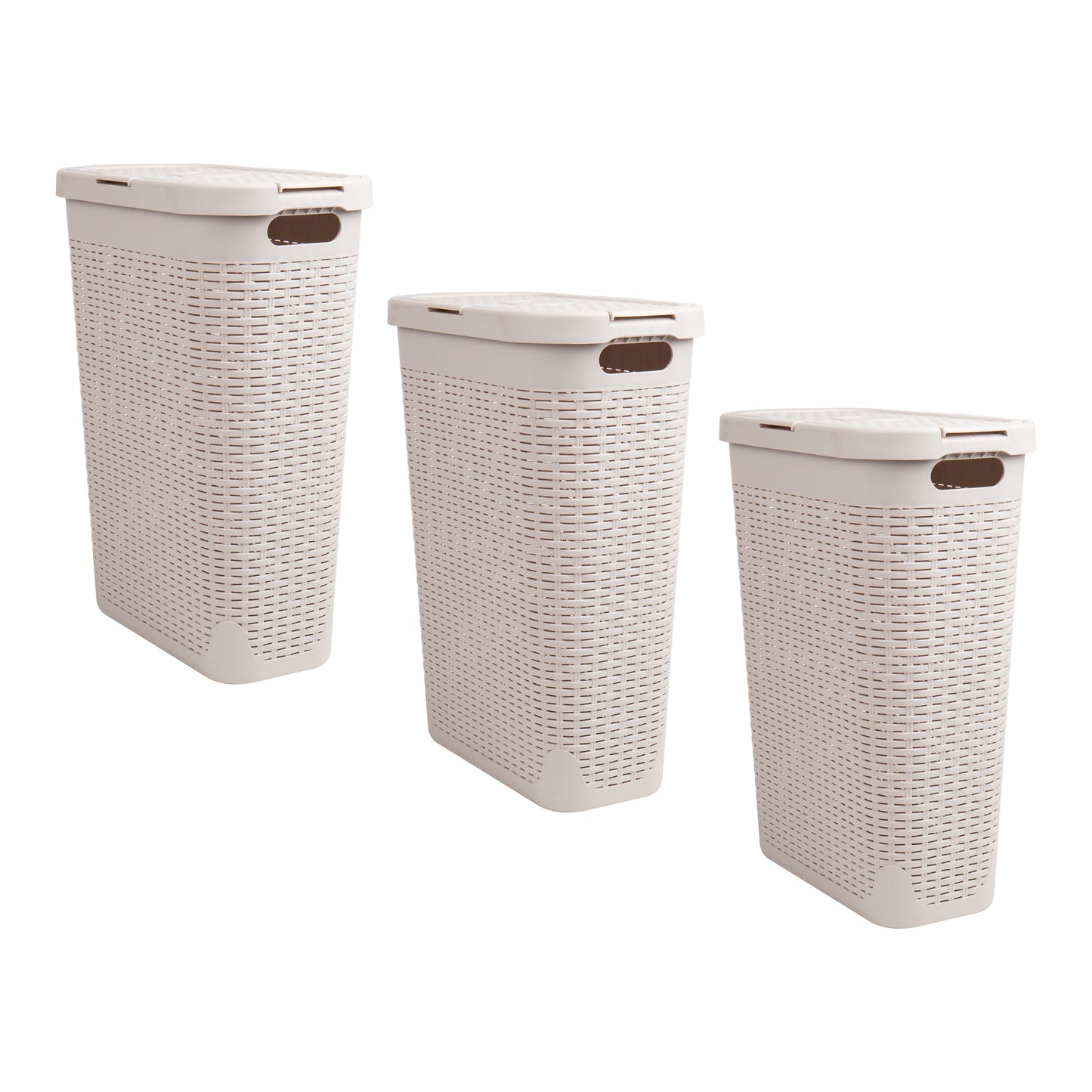 Mind Reader Slim Laundry Hamper with Lid, 40L Clothes Basket, Premium Wicker Design, Plastic