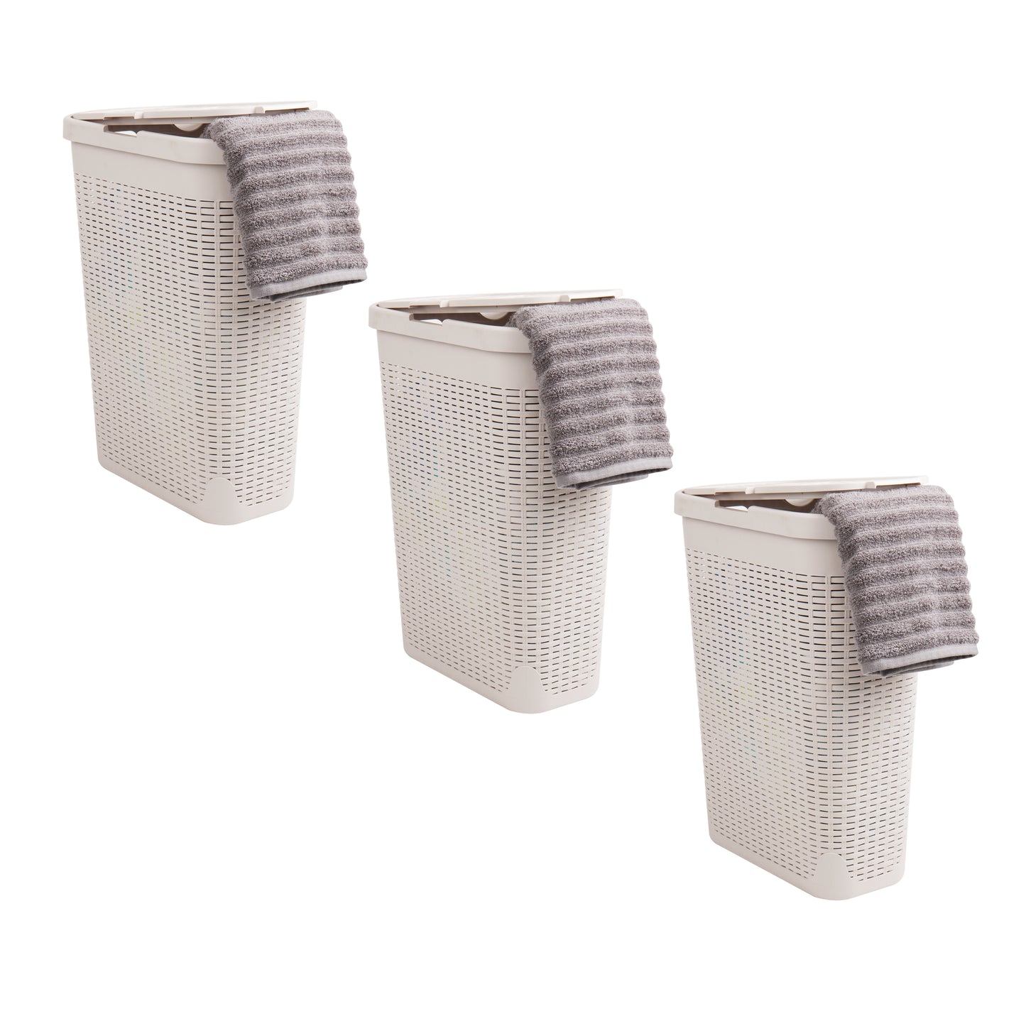 Mind Reader Slim Laundry Hamper with Lid, 40L Clothes Basket, Premium Wicker Design, Plastic