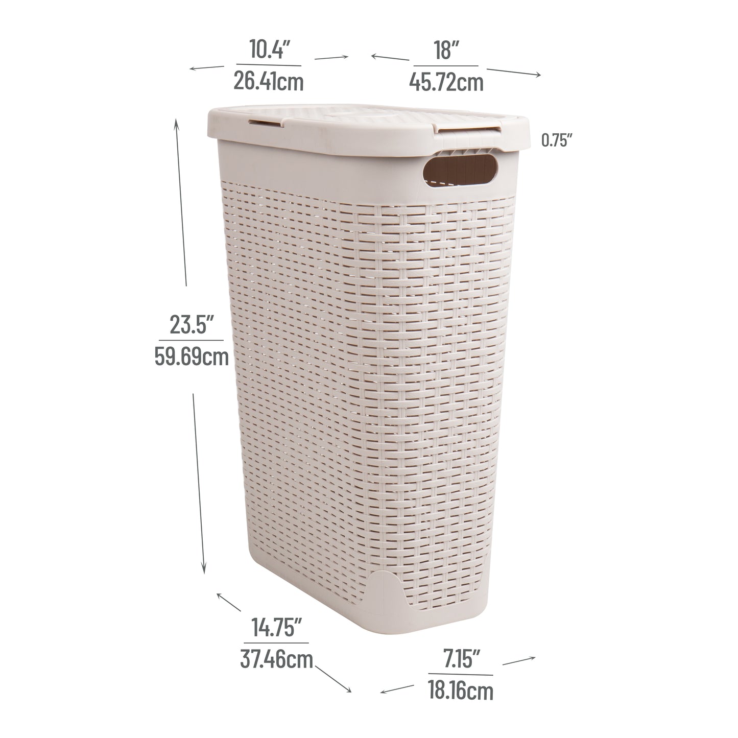Mind Reader Slim Laundry Hamper with Lid, 40L Clothes Basket, Premium Wicker Design, Plastic