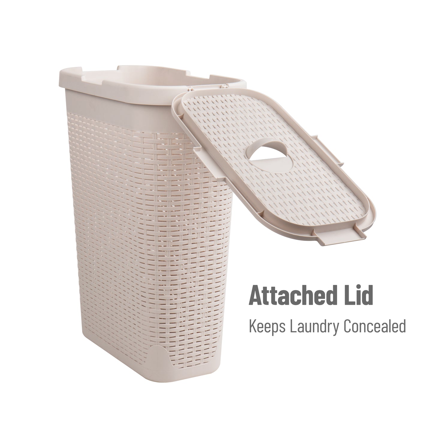 Mind Reader Slim Laundry Hamper with Lid, 40L Clothes Basket, Premium Wicker Design, Plastic