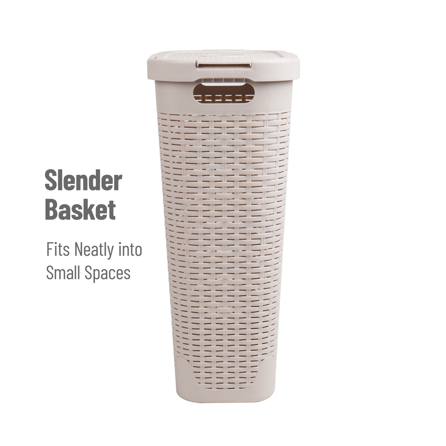 Mind Reader Slim Laundry Hamper with Lid, 40L Clothes Basket, Premium Wicker Design, Plastic