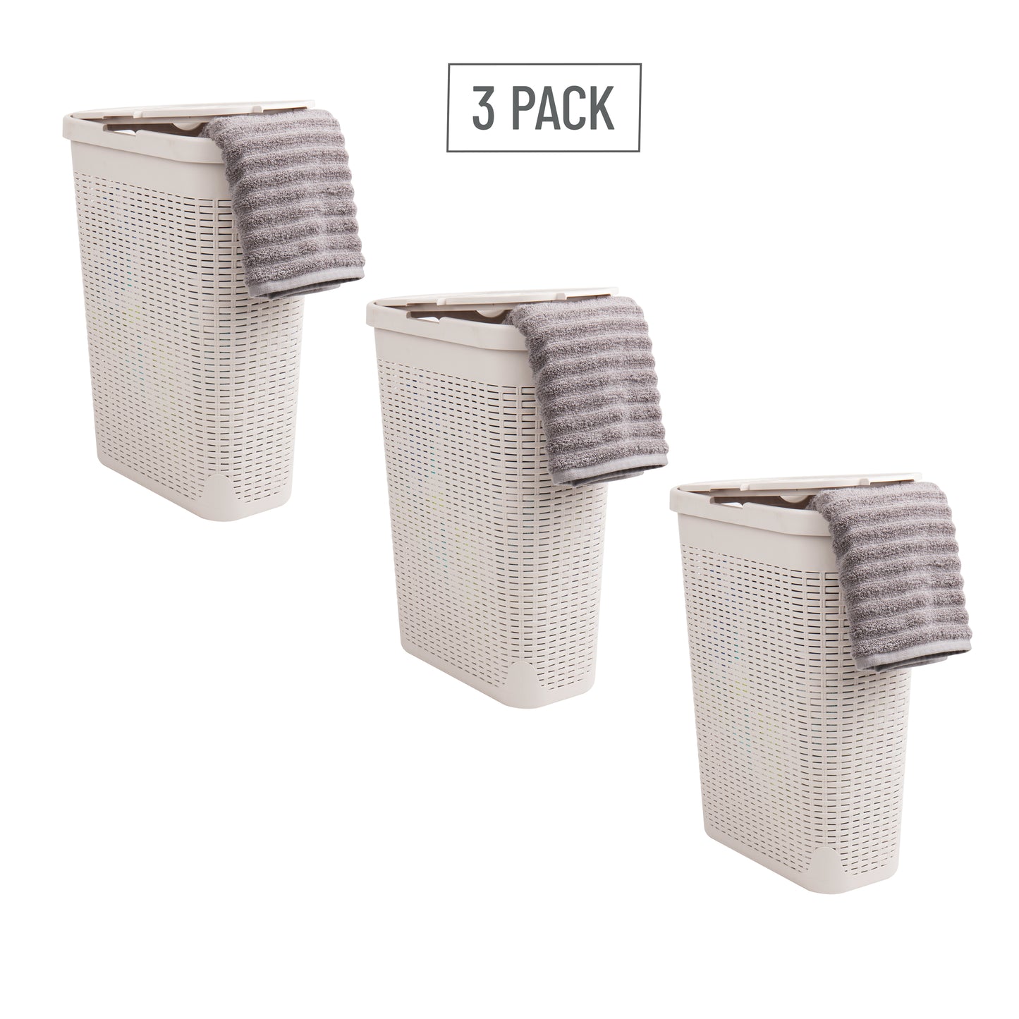 Mind Reader Slim Laundry Hamper with Lid, 40L Clothes Basket, Premium Wicker Design, Plastic