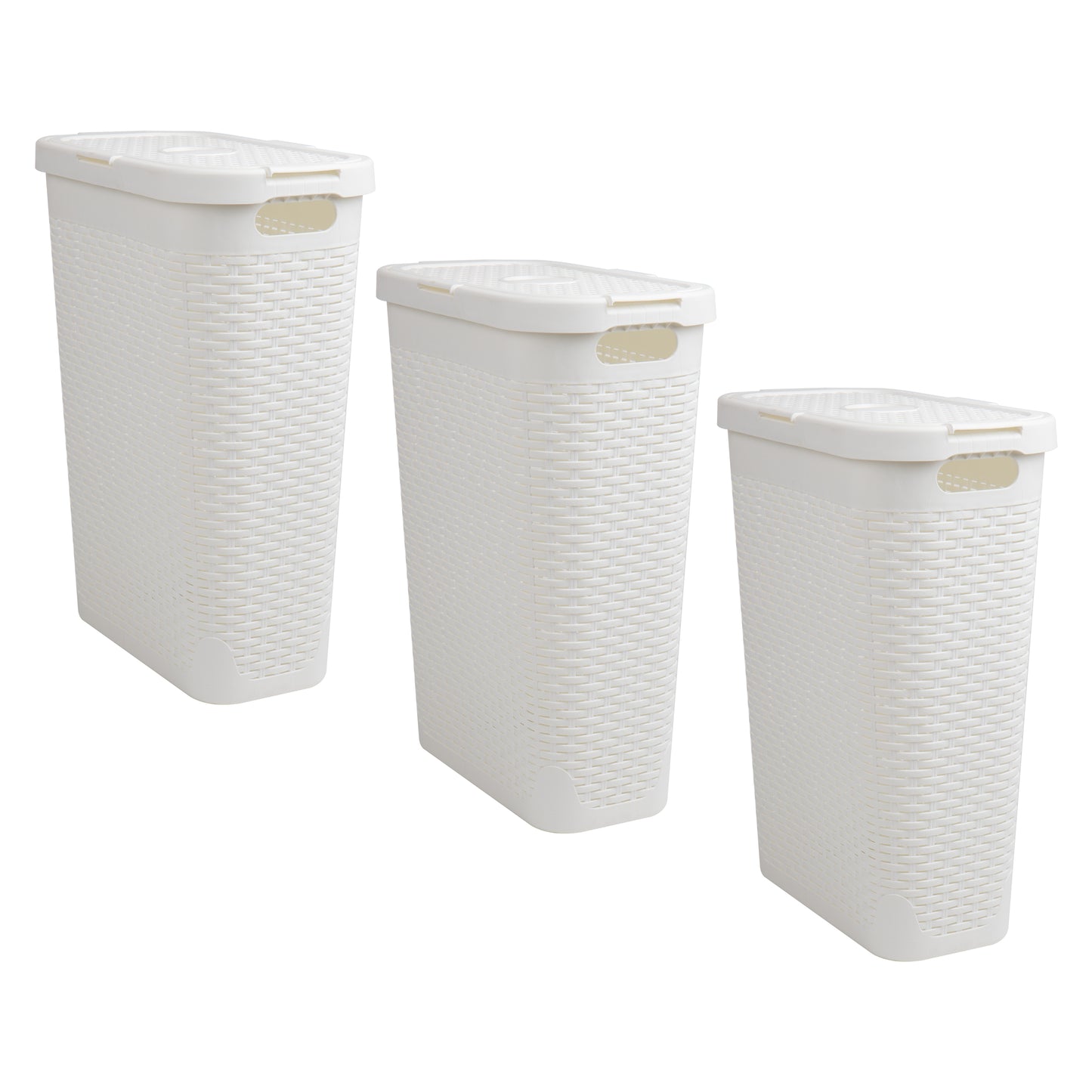 Mind Reader Slim Laundry Hamper with Lid, 40L Clothes Basket, Premium Wicker Design, Plastic