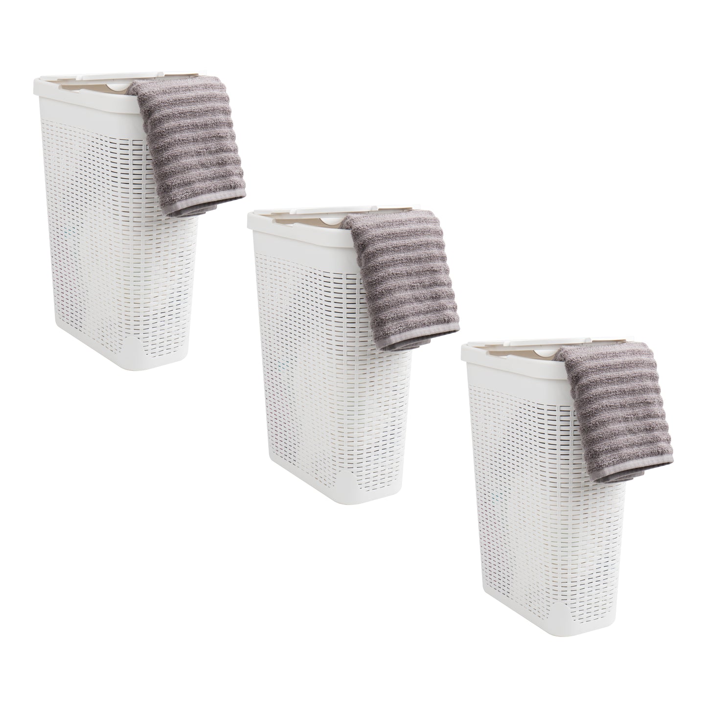 Mind Reader Slim Laundry Hamper with Lid, 40L Clothes Basket, Premium Wicker Design, Plastic