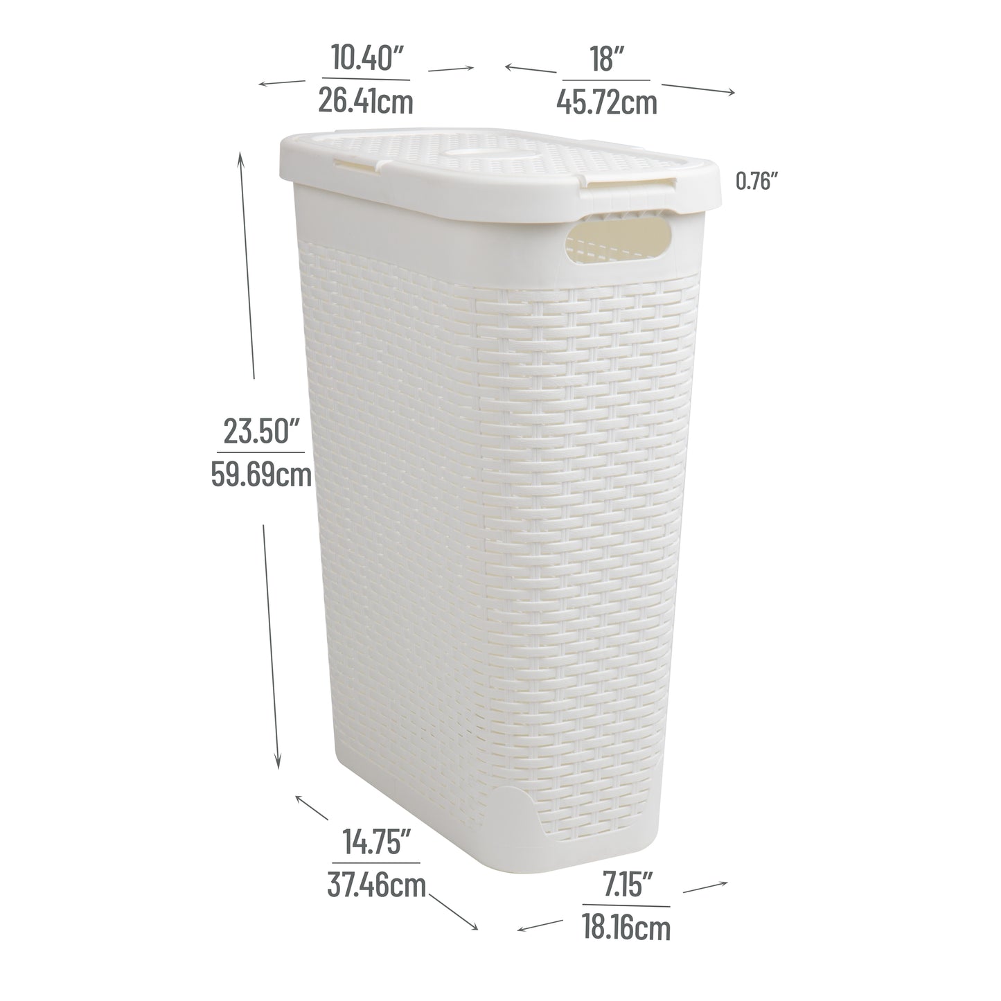 Mind Reader Slim Laundry Hamper with Lid, 40L Clothes Basket, Premium Wicker Design, Plastic