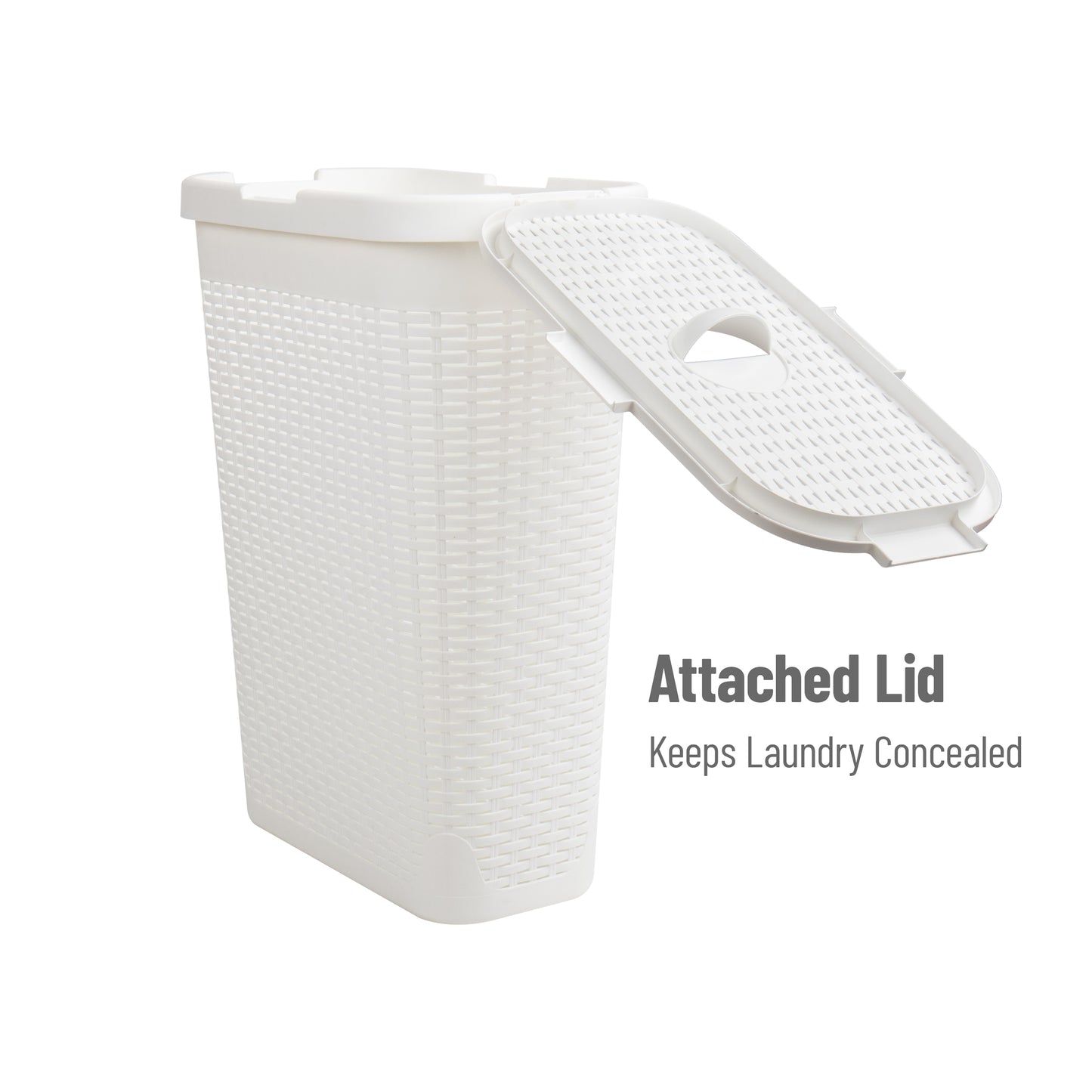 Mind Reader Slim Laundry Hamper with Lid, 40L Clothes Basket, Premium Wicker Design, Plastic