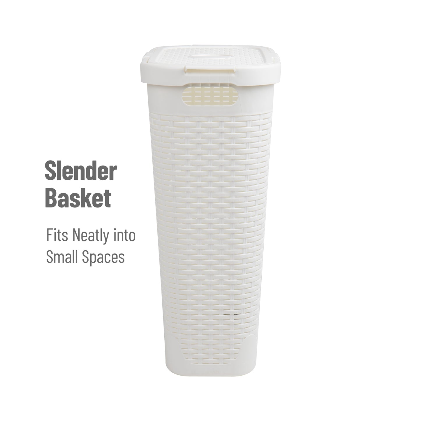 Mind Reader Slim Laundry Hamper with Lid, 40L Clothes Basket, Premium Wicker Design, Plastic