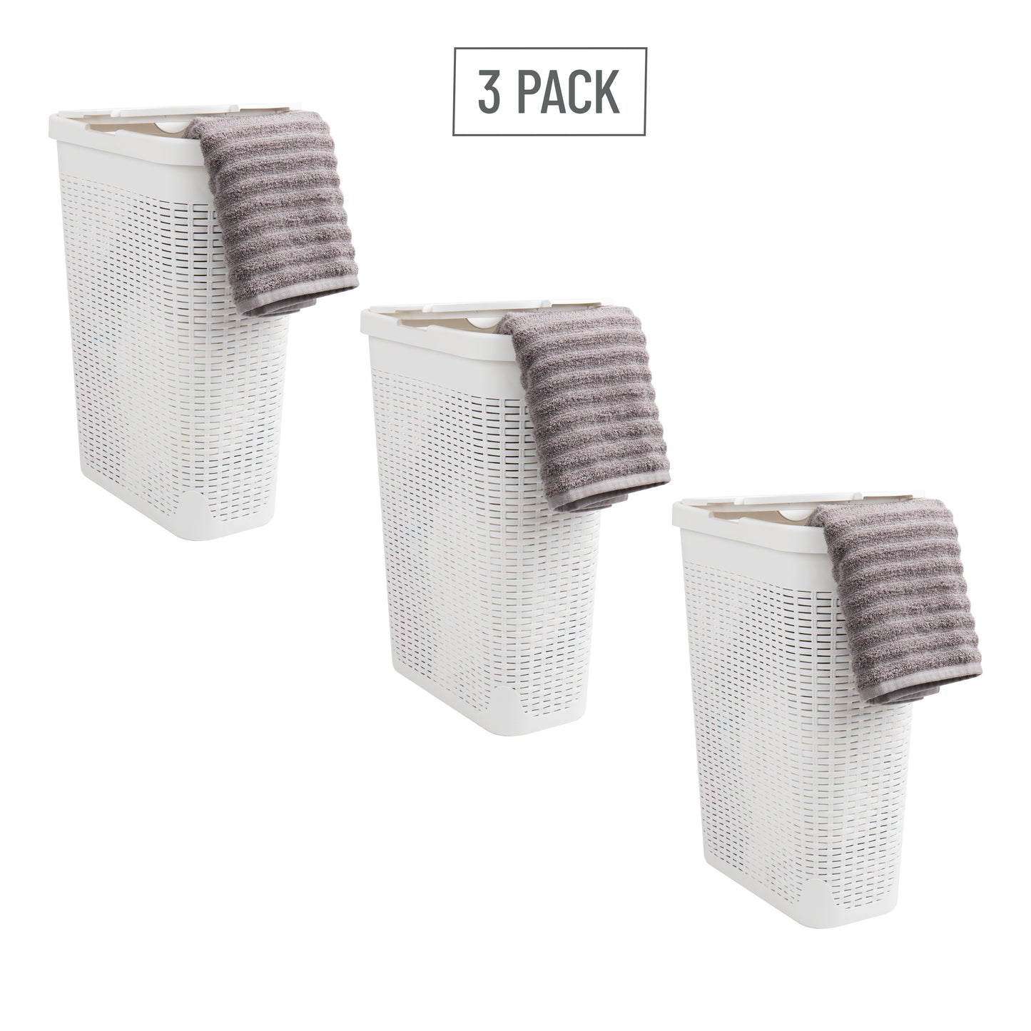 Mind Reader Slim Laundry Hamper with Lid, 40L Clothes Basket, Premium Wicker Design, Plastic