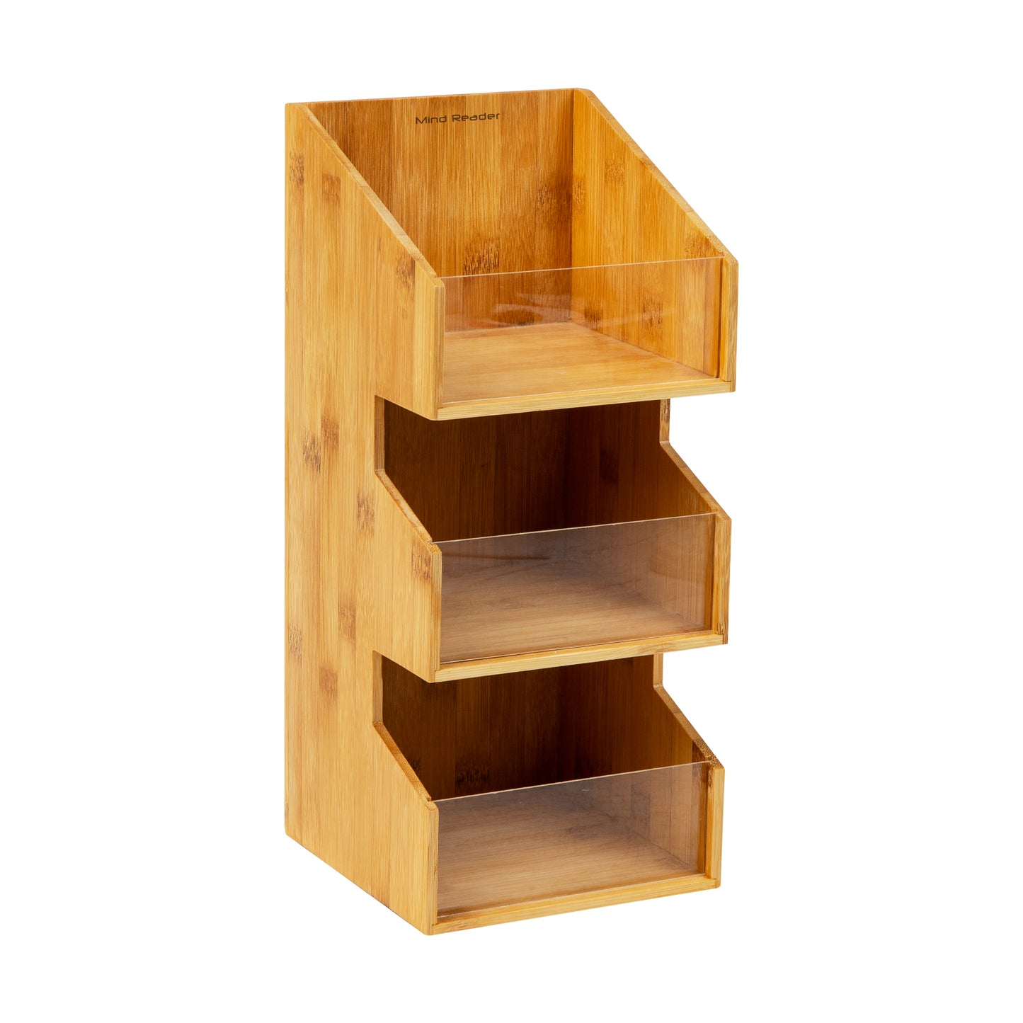 Mind Reader Bali Collection, 3-Compartment, 3-Tier Bamboo Condiment Storage, Countertop Organizer, 6.5"L x 6.5"W x 15"H, Brown