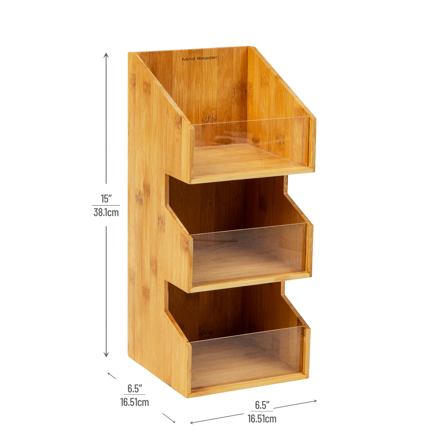 Mind Reader Bali Collection, 3-Compartment, 3-Tier Bamboo Condiment Storage, Countertop Organizer, 6.5"L x 6.5"W x 15"H, Brown