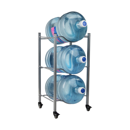 Mind Reader Water Jug Stand, Holds three or four 5 Gallon Jugs, Water Cooler, Rack, Wheels, Metal, 16.5"L x 13.75"W, Gray