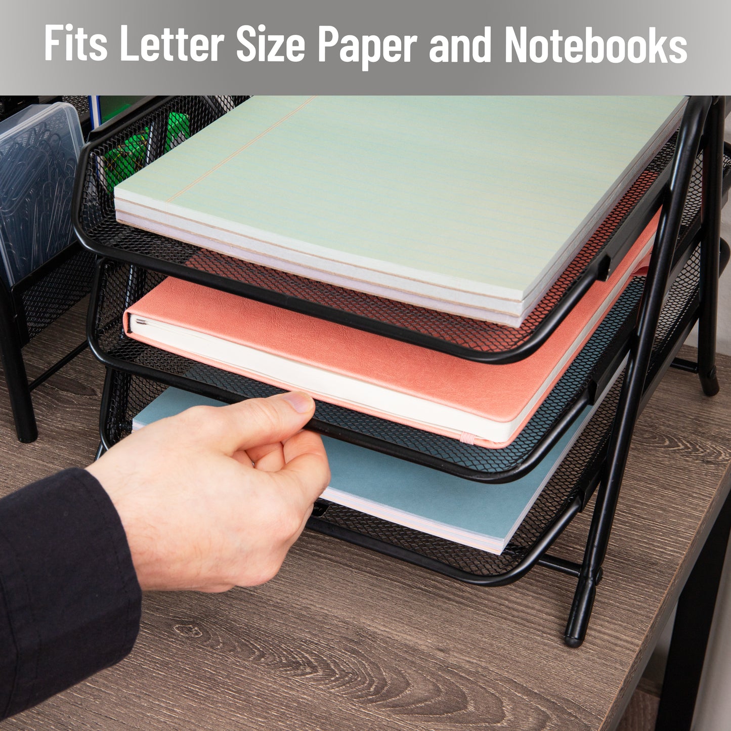 Mind Reader 3-Tier Paper Tray, Desktop Organizer, File Storage, Workspace, Office, Metal Mesh, 11.75"L x 13.75"W x 10"H