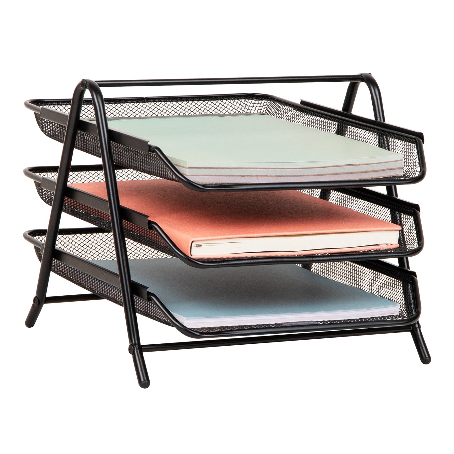Mind Reader 3-Tier Paper Tray, Desktop Organizer, File Storage, Workspace, Office, Metal Mesh, 11.75"L x 13.75"W x 10"H