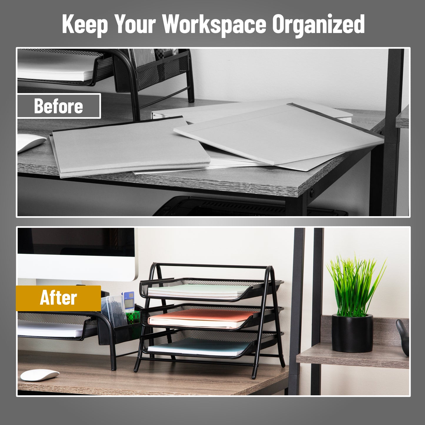 Mind Reader 3-Tier Paper Tray, Desktop Organizer, File Storage, Workspace, Office, Metal Mesh, 11.75"L x 13.75"W x 10"H