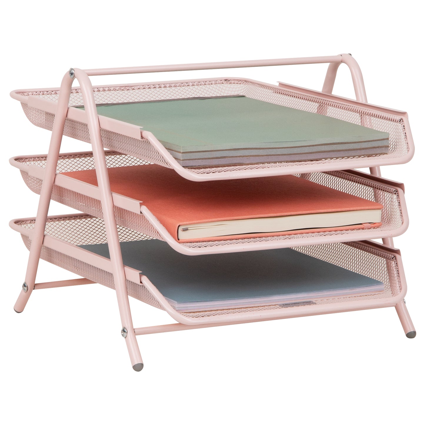 Mind Reader 3-Tier Paper Tray, Desktop Organizer, File Storage, Workspace, Office, Metal Mesh, 11.75"L x 13.75"W x 10"H