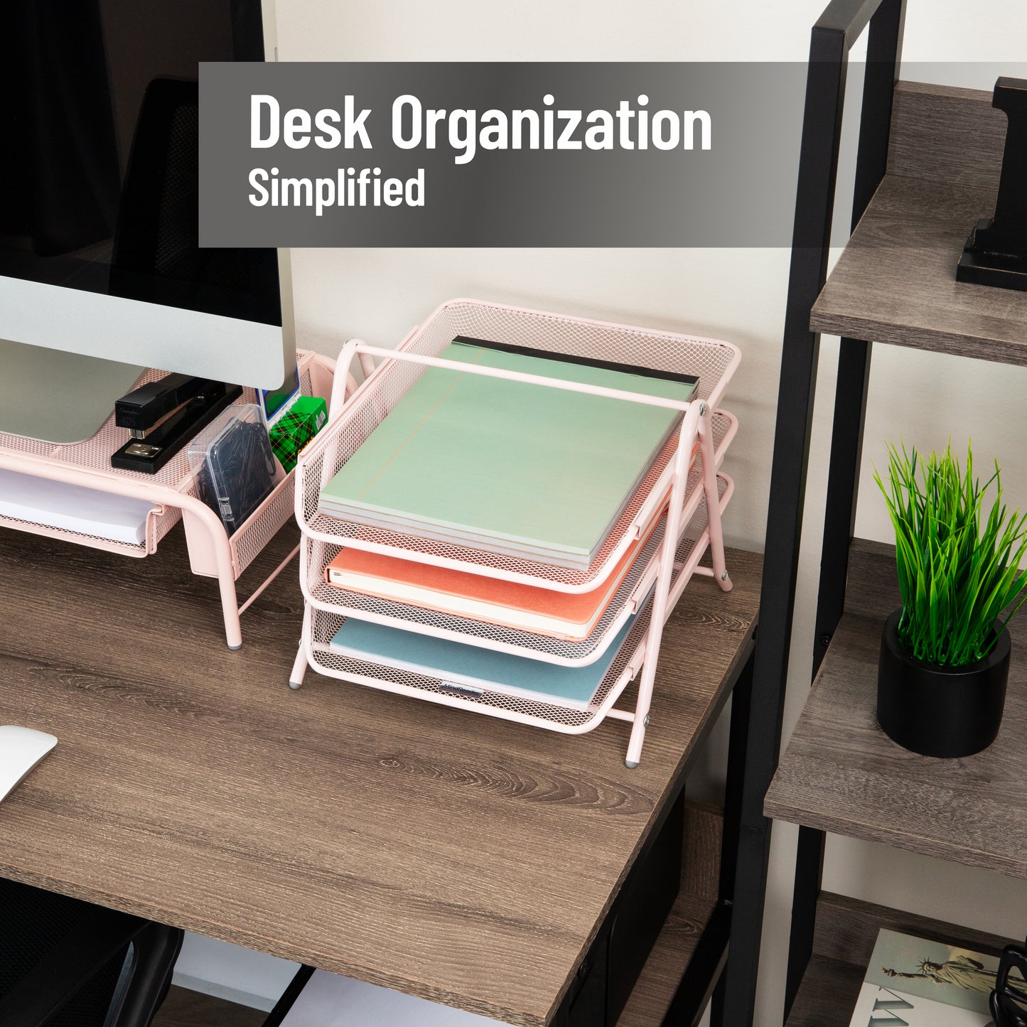 Mind Reader 3-Tier Paper Tray, Desktop Organizer, File Storage, Workspace, Office, Metal Mesh, 11.75"L x 13.75"W x 10"H