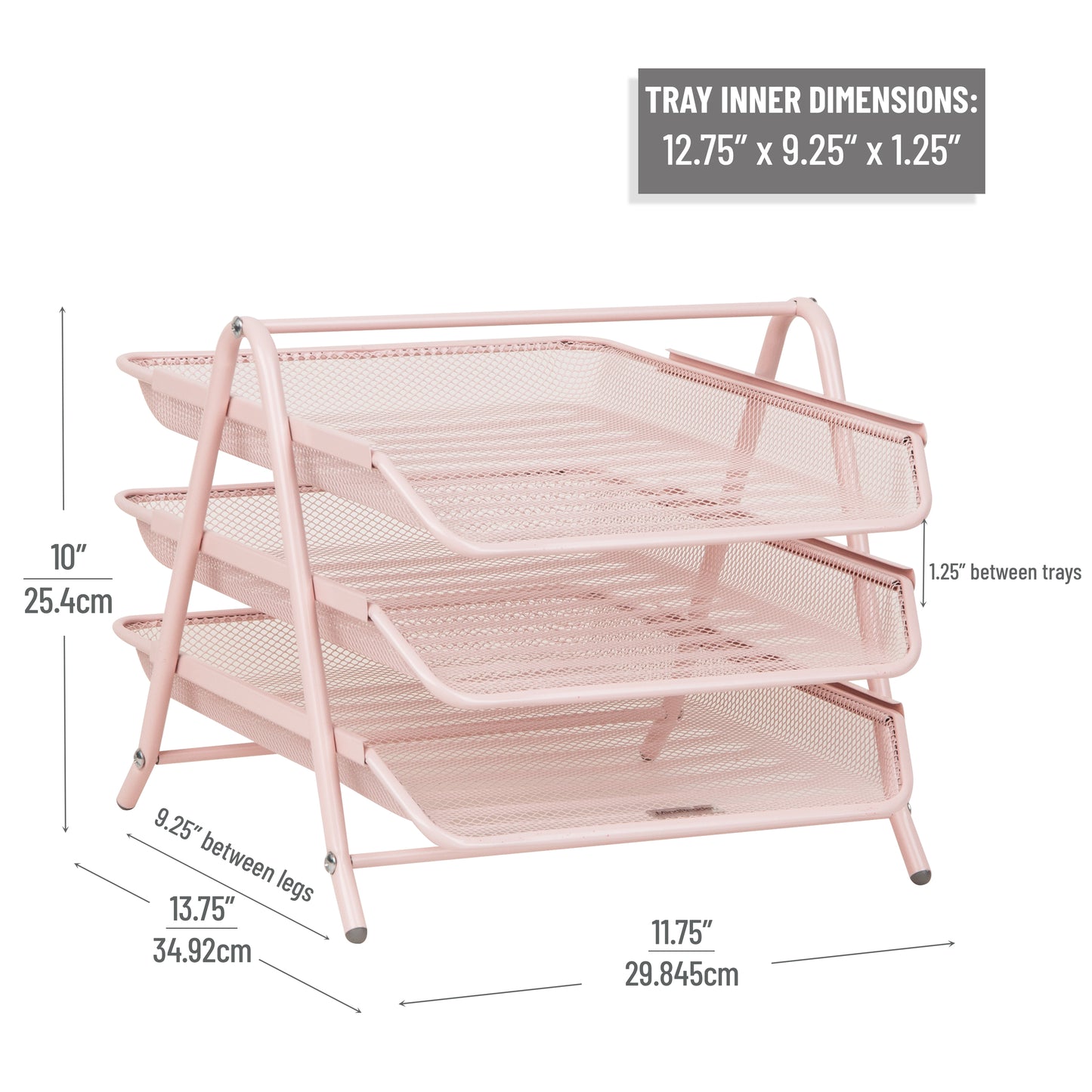 Mind Reader 3-Tier Paper Tray, Desktop Organizer, File Storage, Workspace, Office, Metal Mesh, 11.75"L x 13.75"W x 10"H