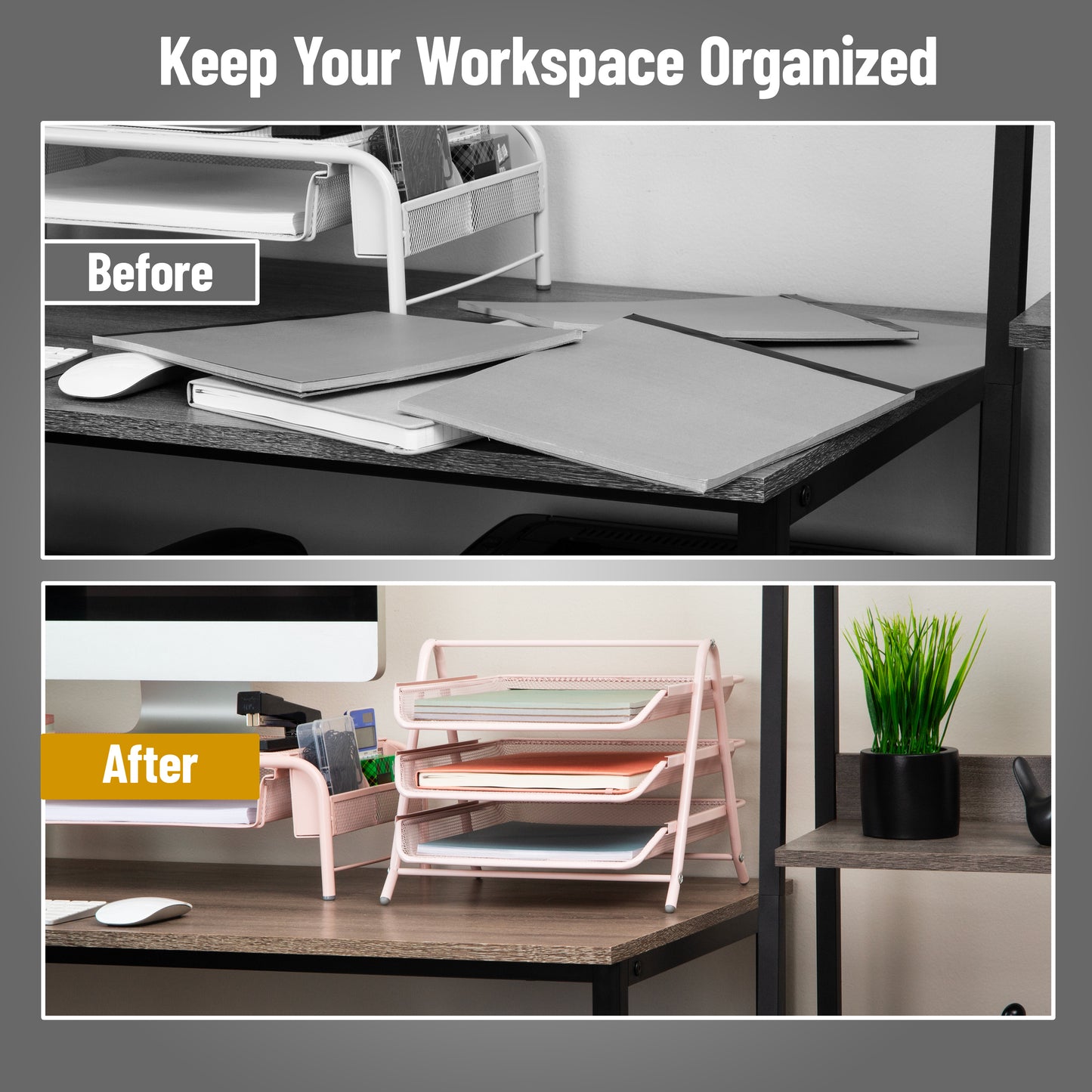 Mind Reader 3-Tier Paper Tray, Desktop Organizer, File Storage, Workspace, Office, Metal Mesh, 11.75"L x 13.75"W x 10"H