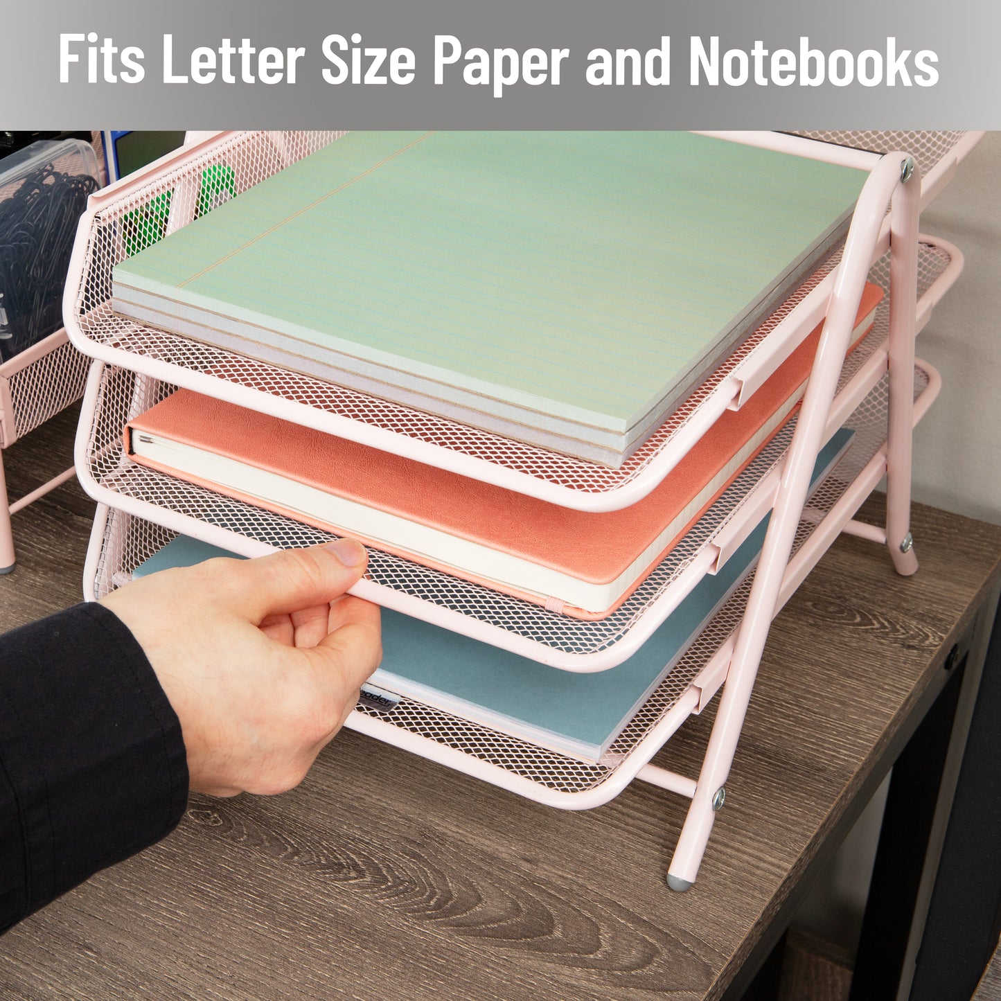 Mind Reader 3-Tier Paper Tray, Desktop Organizer, File Storage, Workspace, Office, Metal Mesh, 11.75"L x 13.75"W x 10"H
