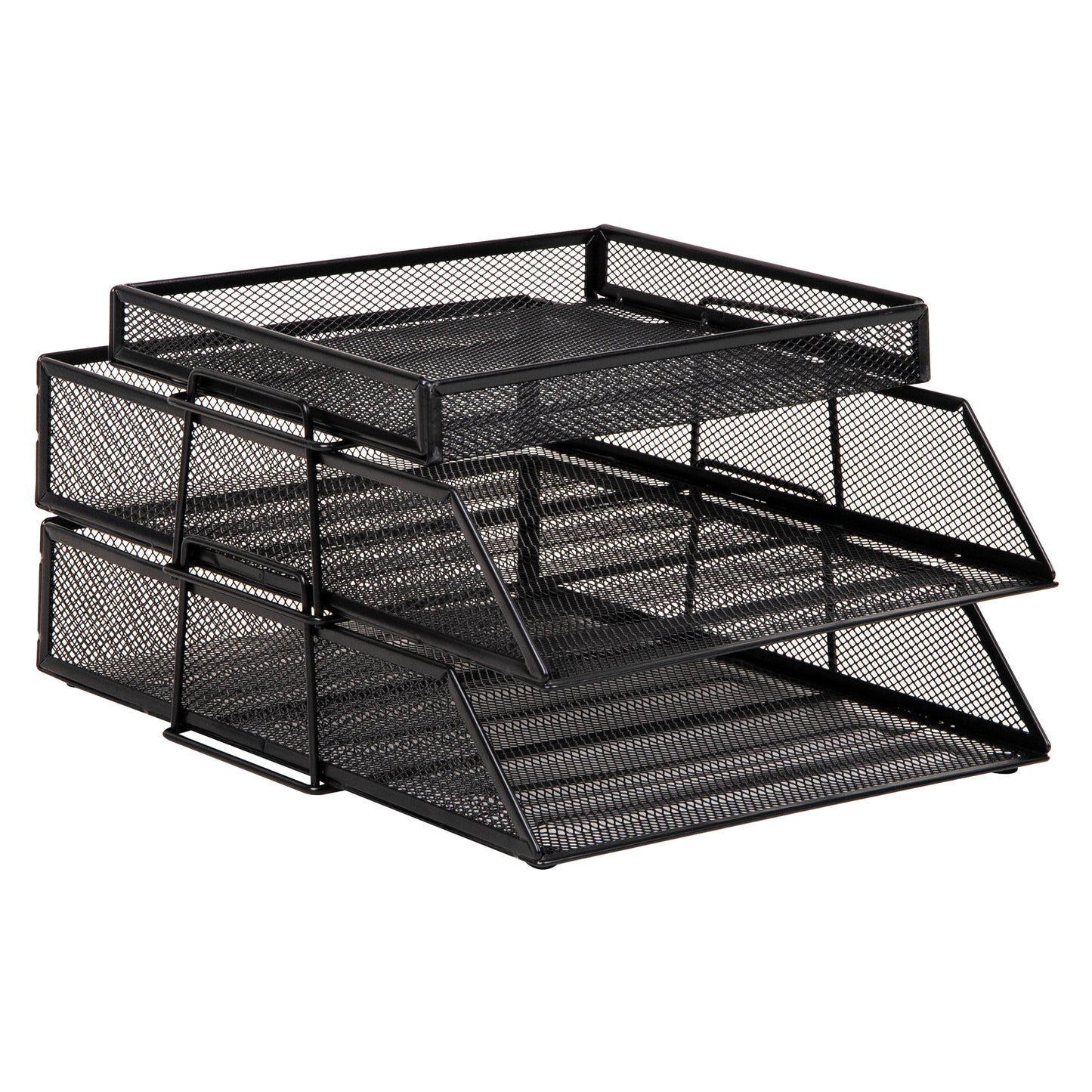 Mind Reader 2 Tier Paper Tray with Top Supply Compartment, Desktop File Organizer, Metal Mesh, Black