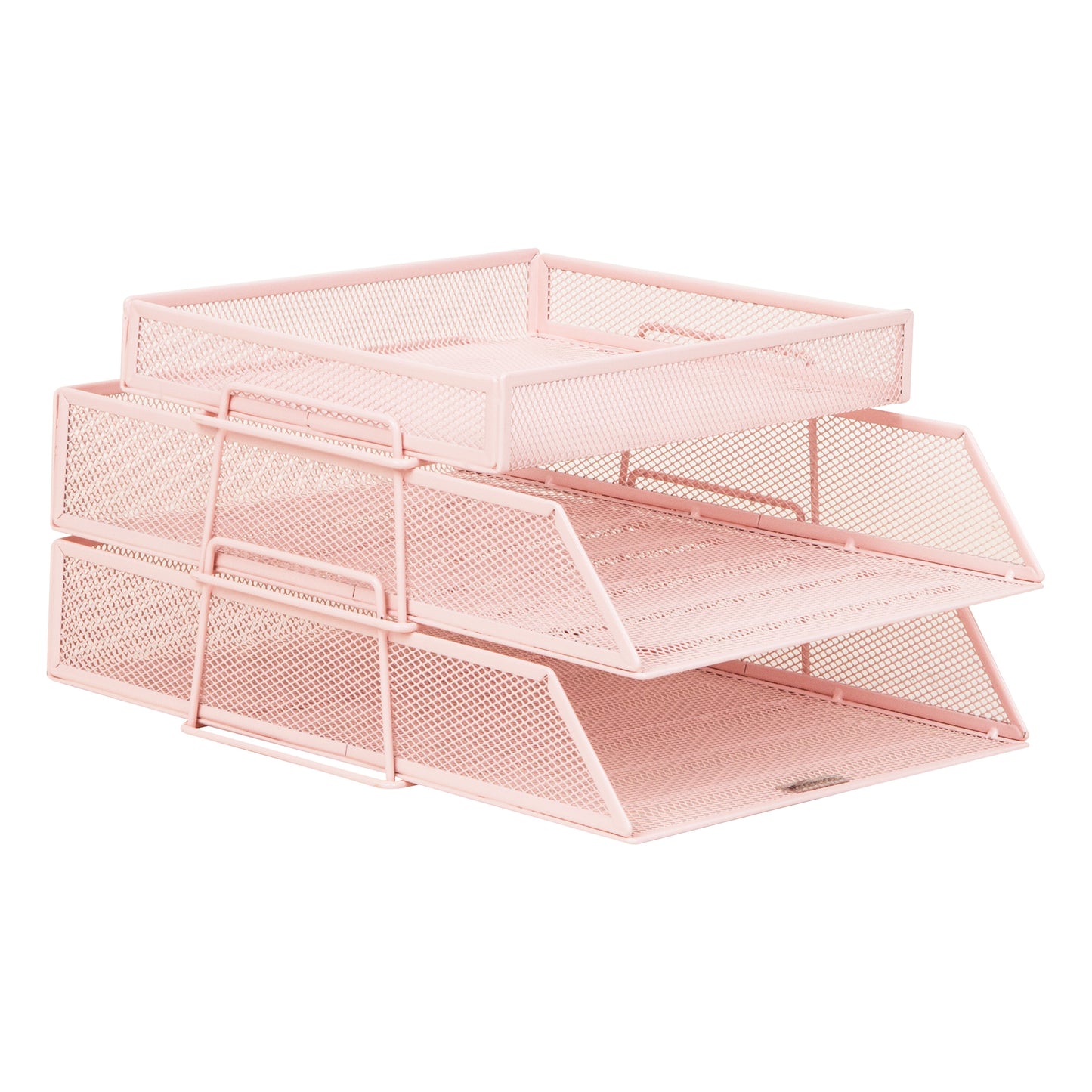 Mind Reader 2 Tier Paper Tray with Top Supply Compartment, Desktop File Organizer, Metal Mesh, Pink