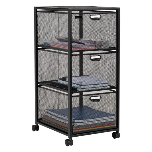 Mind Reader Multipurpose Cart with Drawers, Rolling Office Organizer and Storage Cabinet, Metal Mesh, Black