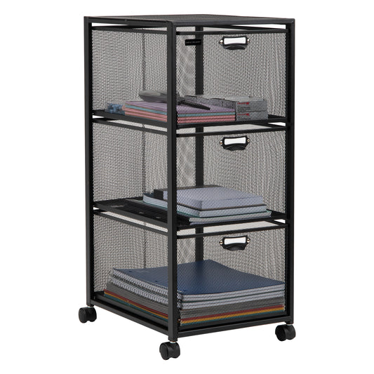 Mind Reader Cart with Drawers, Laundry Organizer, Utility Cart, Bathroom, Kitchen, Metal Mesh, Black