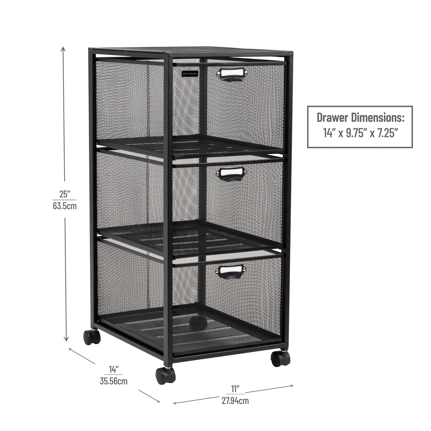 Mind Reader Multipurpose Cart with Drawers, Rolling Office Organizer and Storage Cabinet, Metal Mesh, Black