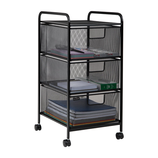 Mind Reader Rolling Storage Cart with Removable Drawers, Multi-Purpose Organizer for Office, Metal Mesh, Black