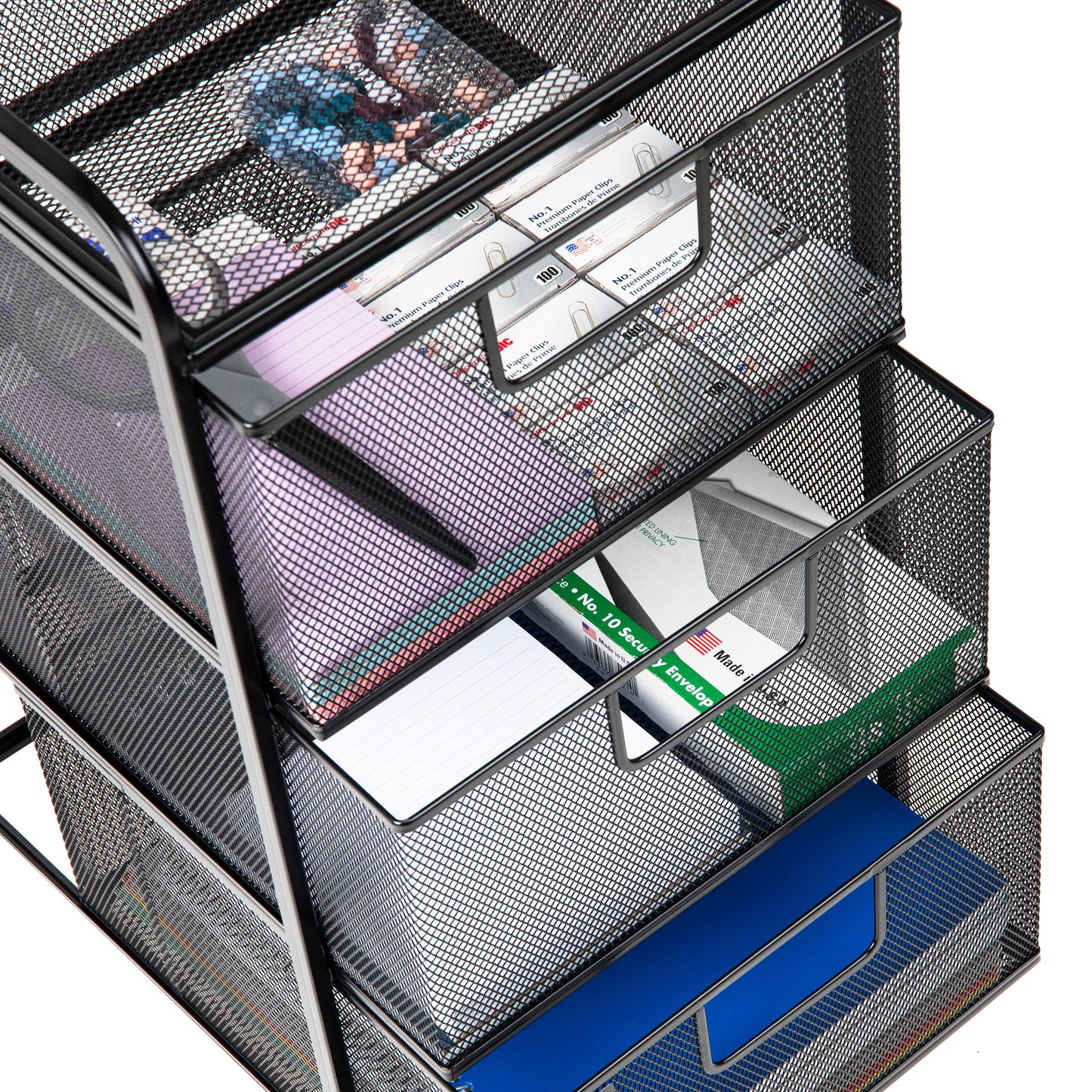 Mind Reader Rolling Storage Cart with Removable Drawers, Multi-Purpose Organizer for Office, Metal Mesh, Black