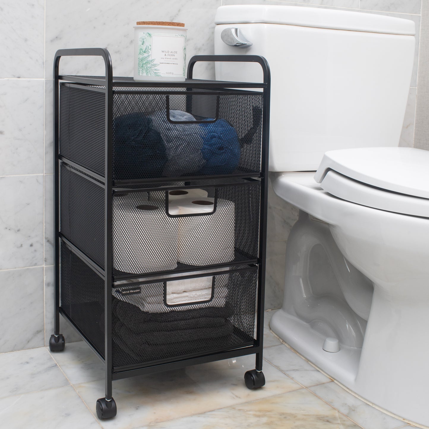 Mind Reader Rolling Storage Cart with Removable Drawers, Multi-Purpose Organizer for Office, Metal Mesh, Black