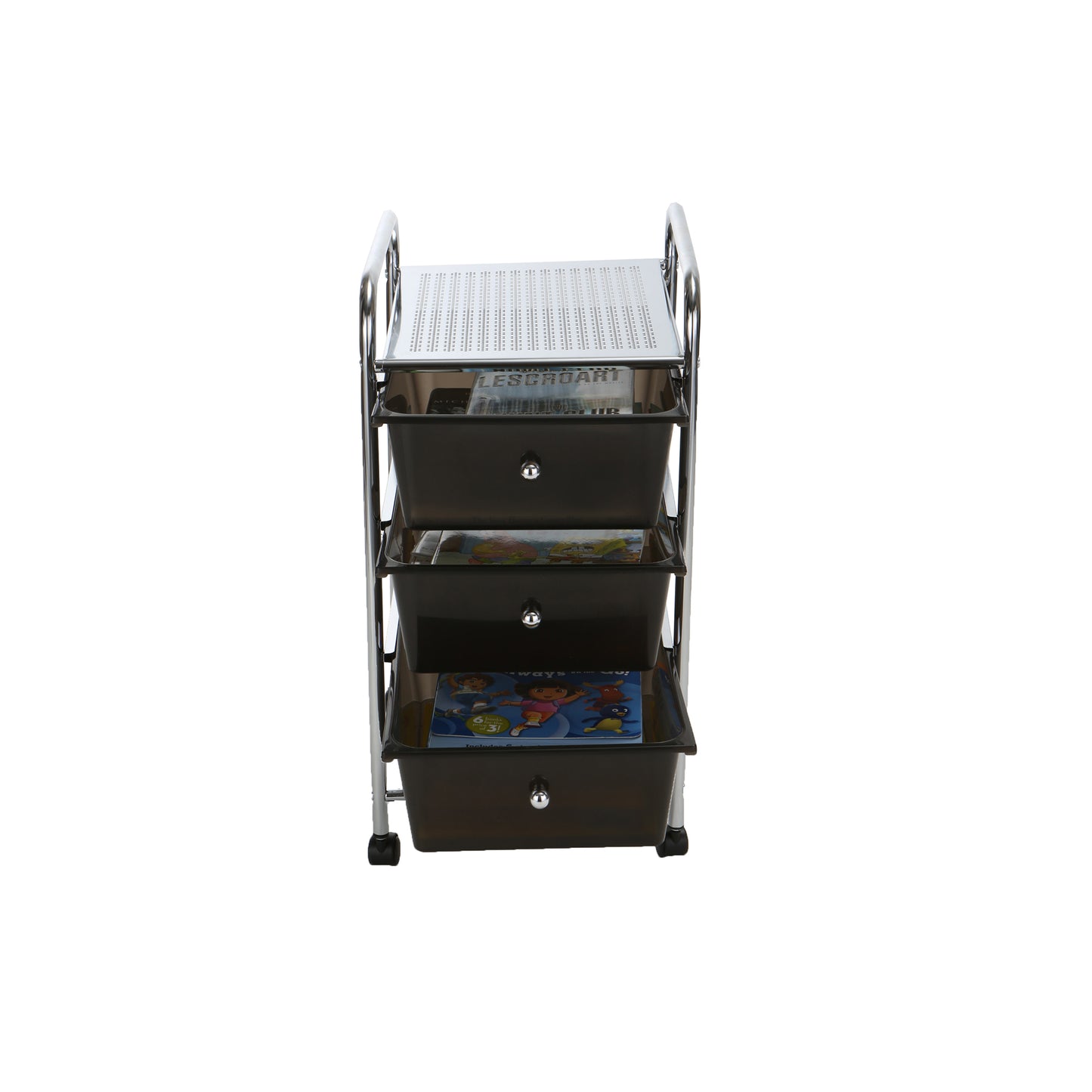 Mind Reader Rolling Cart with Drawers, Utility Cart, Craft Storage, Kitchen, Metal, 12.75"L x 15.25"W x 30"H, Multi-color