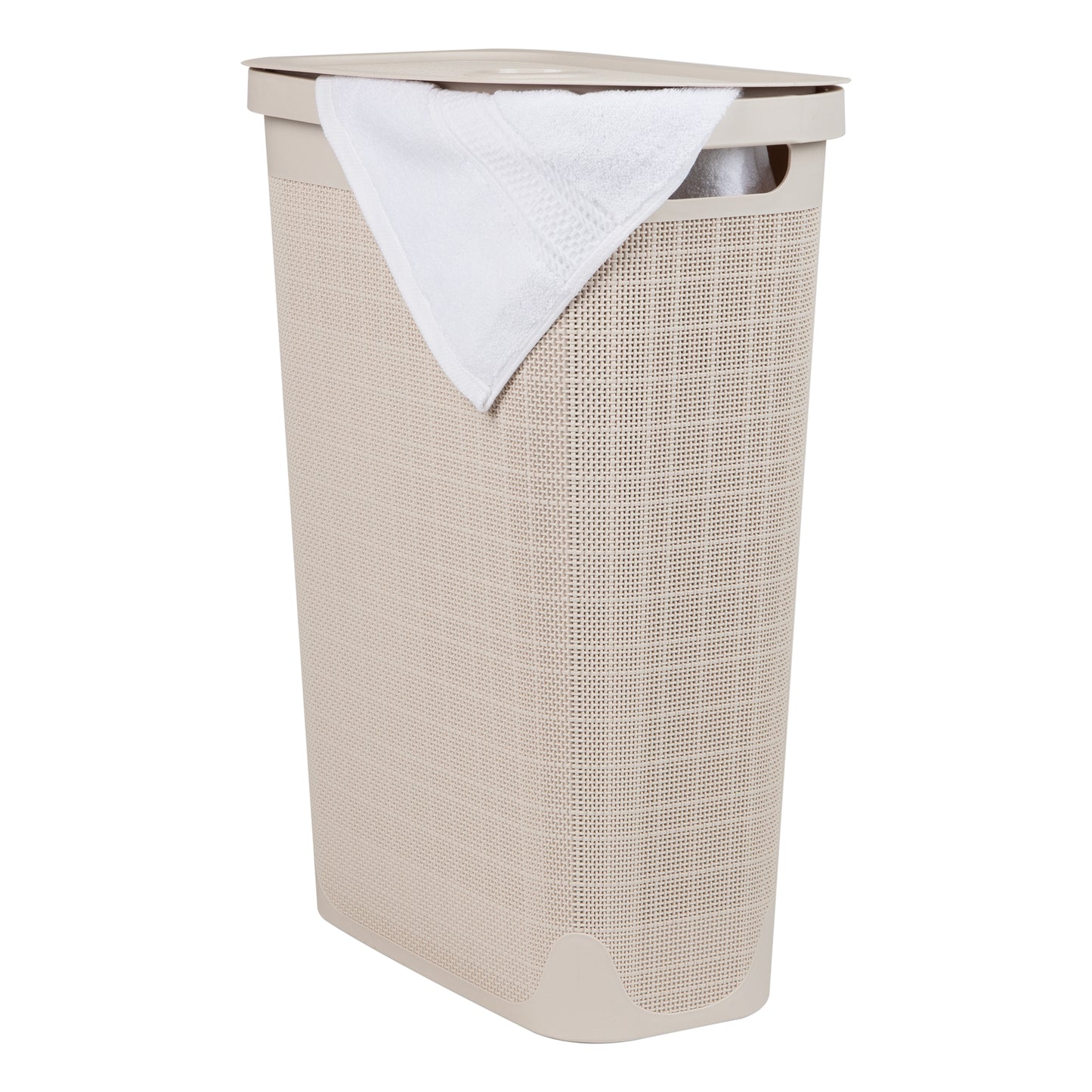 Mind Reader 40L Slim Laundry Hamper, Clothes Basket, Lid, Linen Design, Plastic, 18.5”L x 10.75”W x 23.5”H