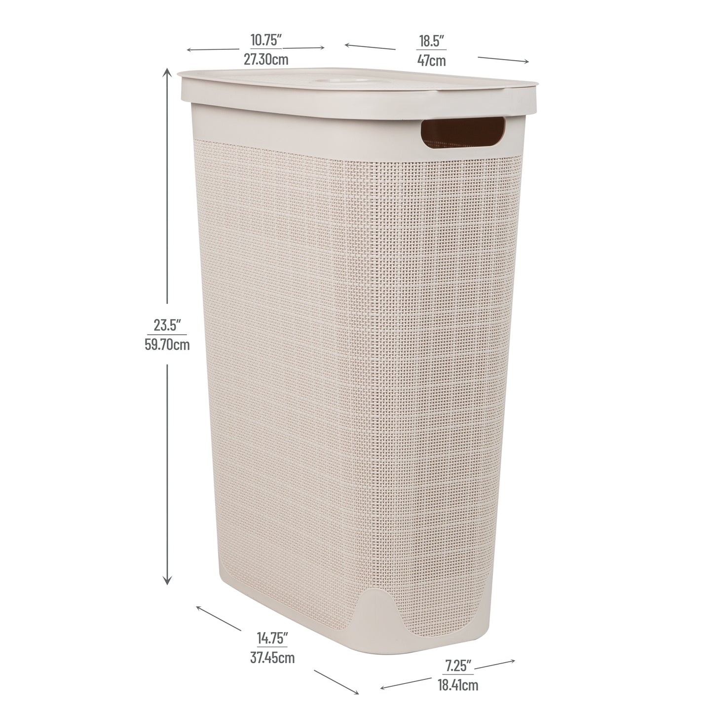 Mind Reader 40L Slim Laundry Hamper, Clothes Basket, Lid, Linen Design, Plastic, 18.5”L x 10.75”W x 23.5”H