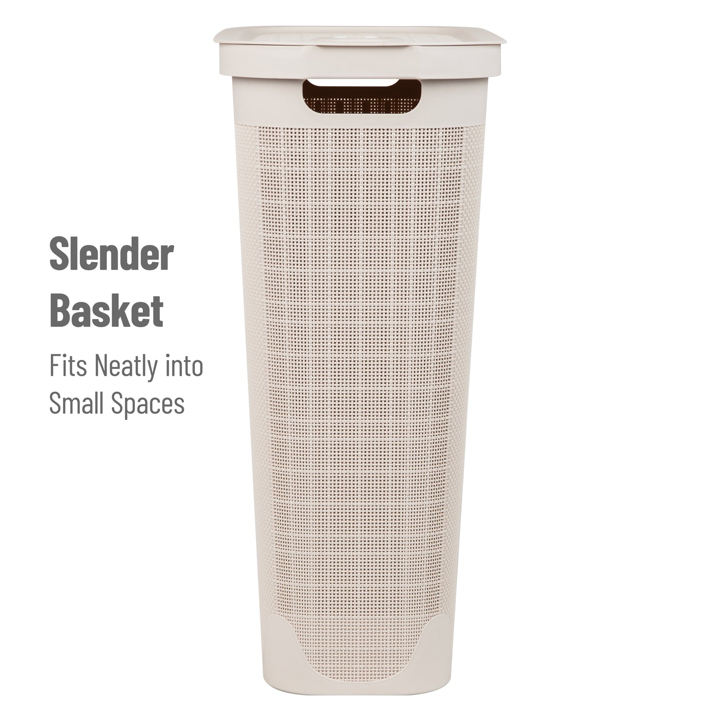 Mind Reader 40L Slim Laundry Hamper, Clothes Basket, Lid, Linen Design, Plastic, 18.5”L x 10.75”W x 23.5”H