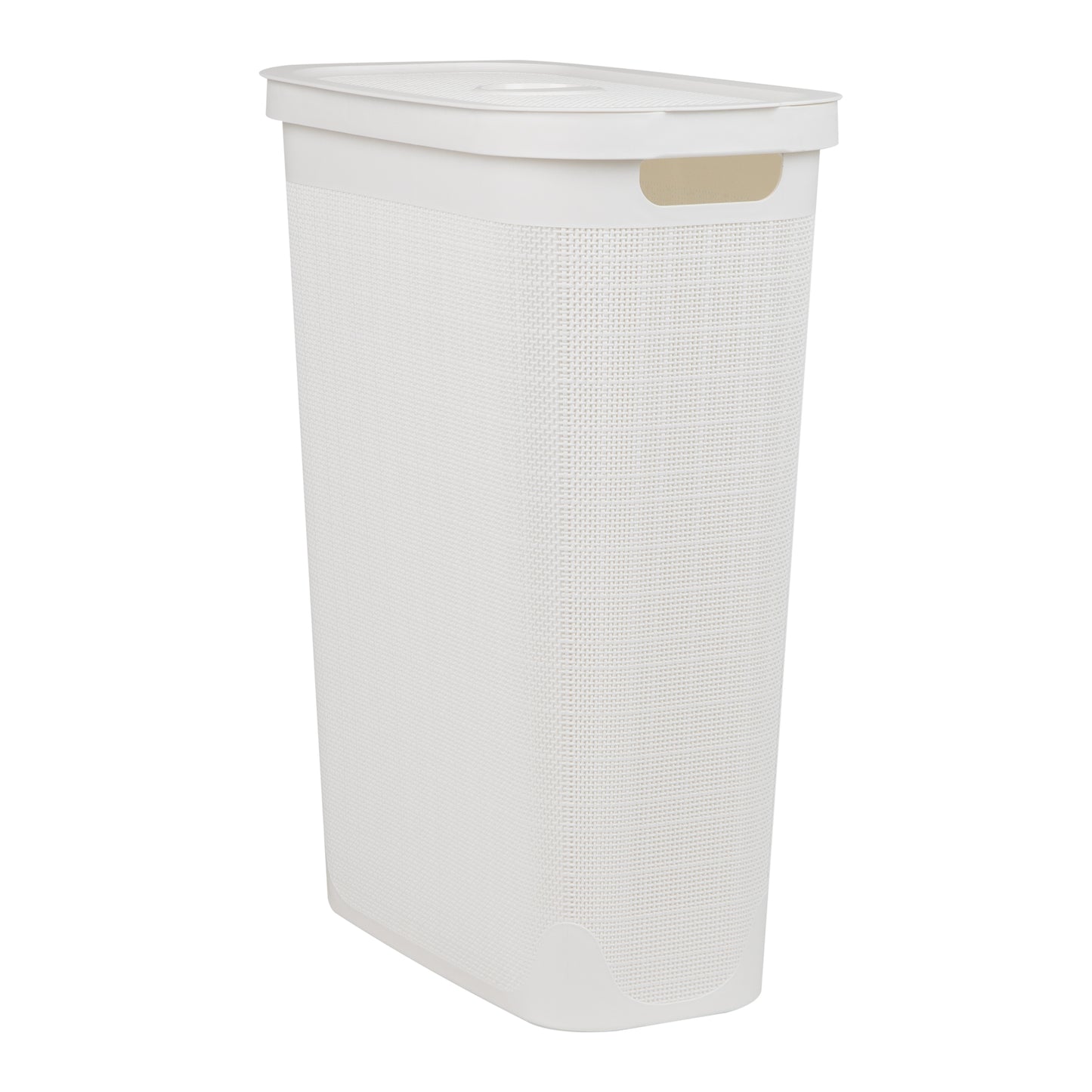 Mind Reader 40L Slim Laundry Hamper, Clothes Basket, Lid, Linen Design, Plastic, 18.5”L x 10.75”W x 23.5”H