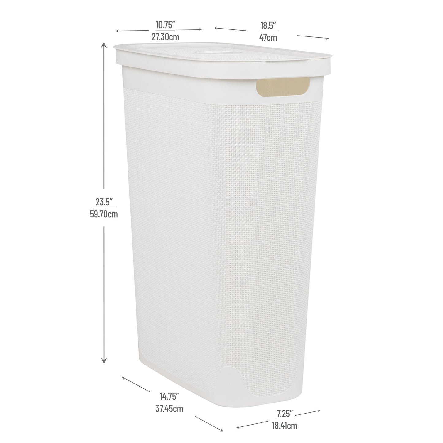 Mind Reader 40L Slim Laundry Hamper, Clothes Basket, Lid, Linen Design, Plastic, 18.5”L x 10.75”W x 23.5”H