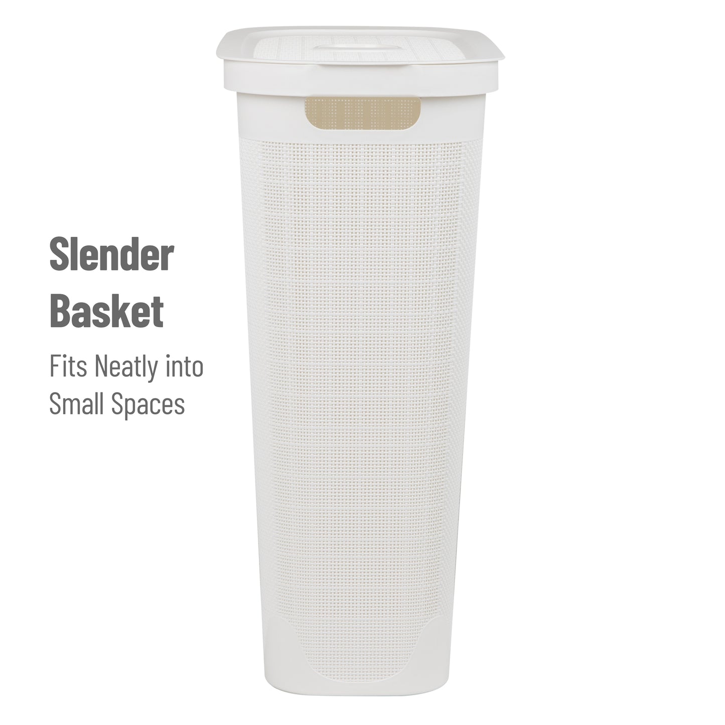 Mind Reader 40L Slim Laundry Hamper, Clothes Basket, Lid, Linen Design, Plastic, 18.5”L x 10.75”W x 23.5”H