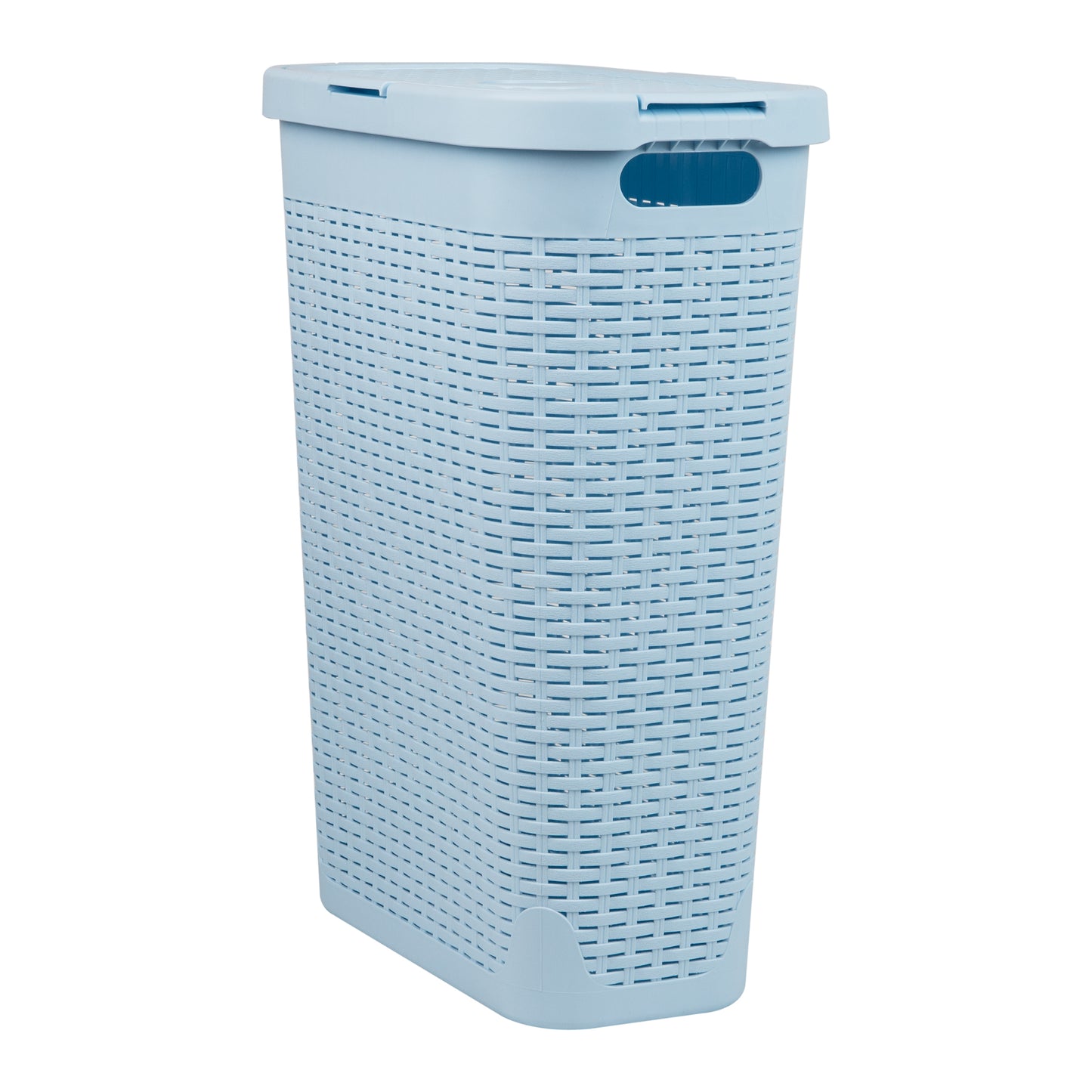 Mind Reader Slim Laundry Hamper with Lid, 40L Clothes Basket, Premium Wicker Design, Plastic
