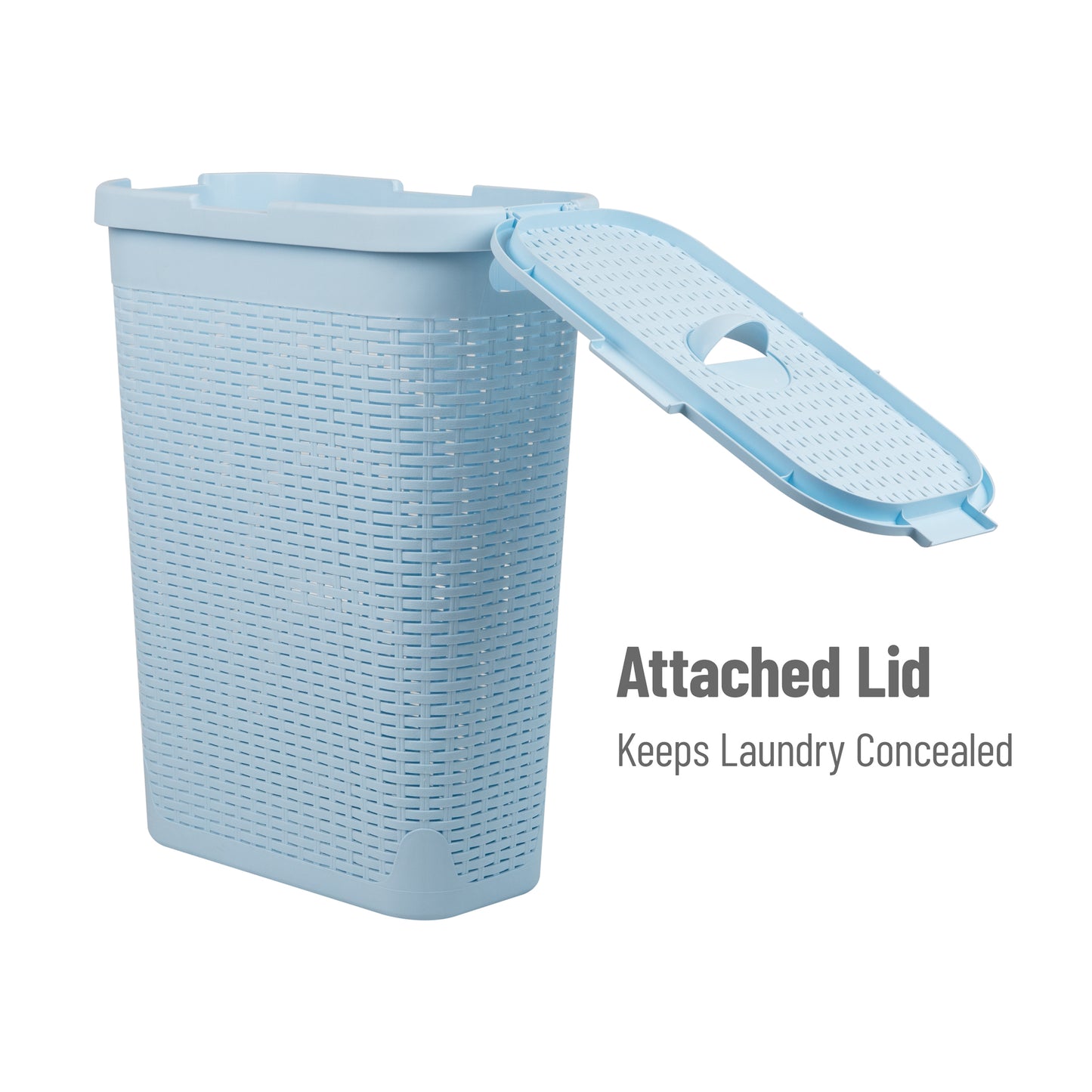Mind Reader Slim Laundry Hamper with Lid, 40L Clothes Basket, Premium Wicker Design, Plastic