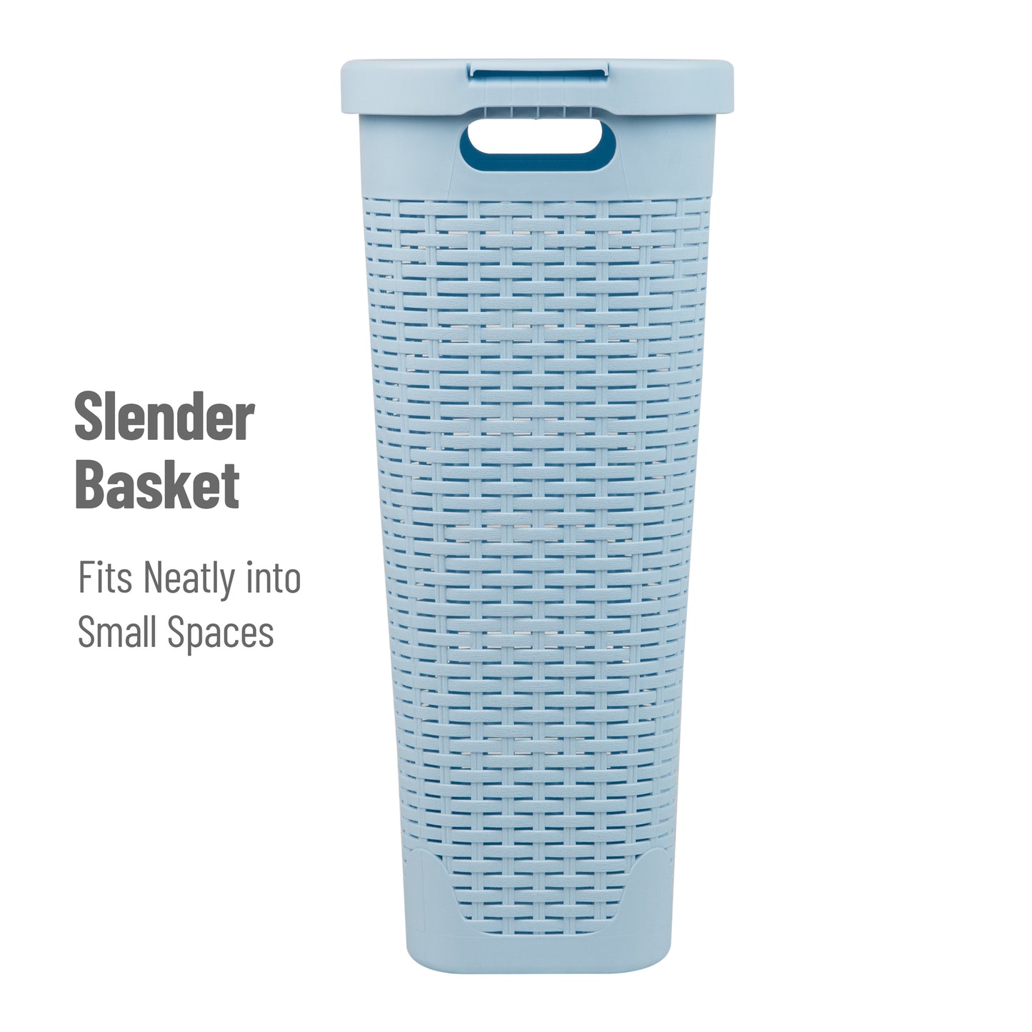Mind Reader Slim Laundry Hamper with Lid, 40L Clothes Basket, Premium Wicker Design, Plastic