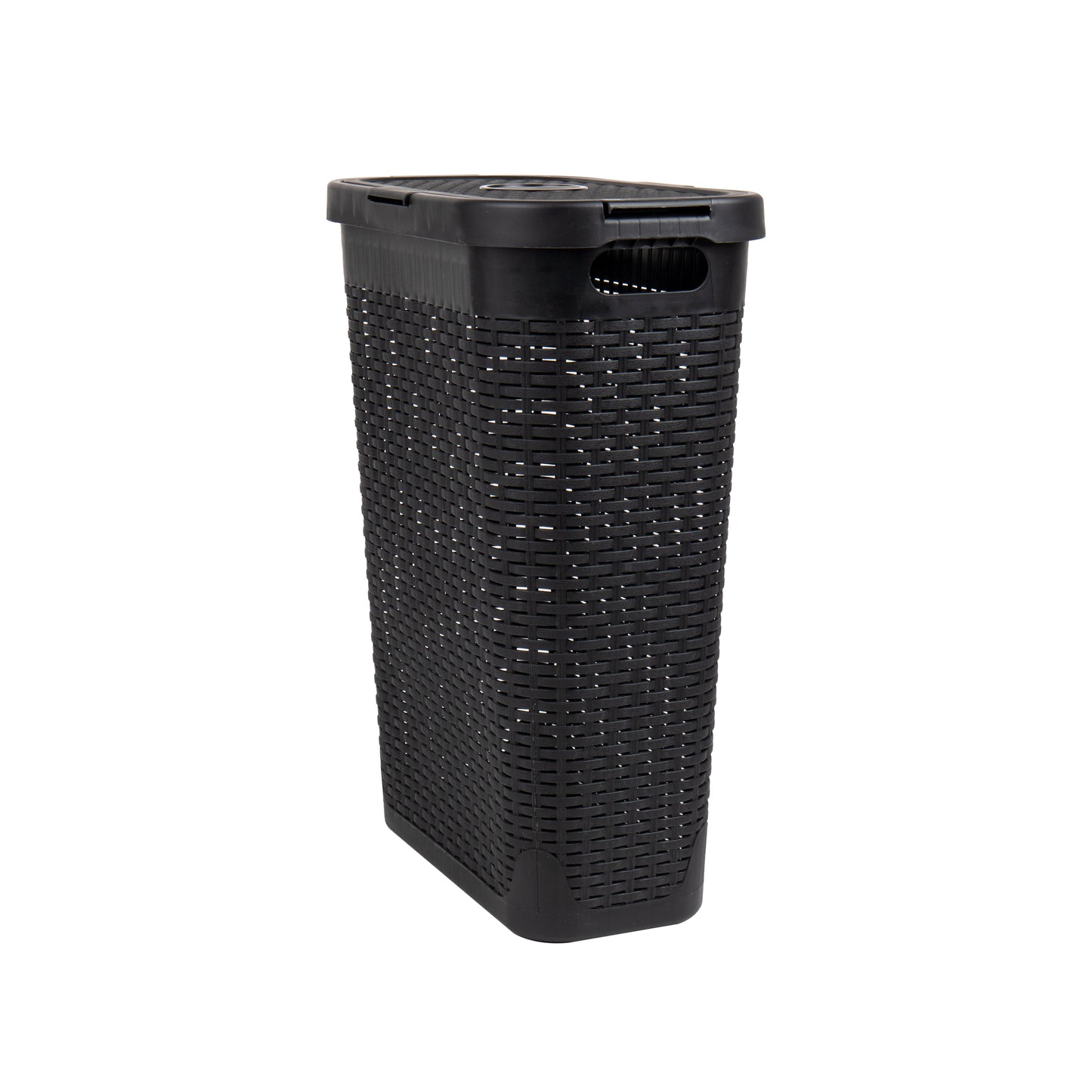 Mind Reader Slim Laundry Hamper with Lid, 40L Clothes Basket, Premium Wicker Design, Plastic