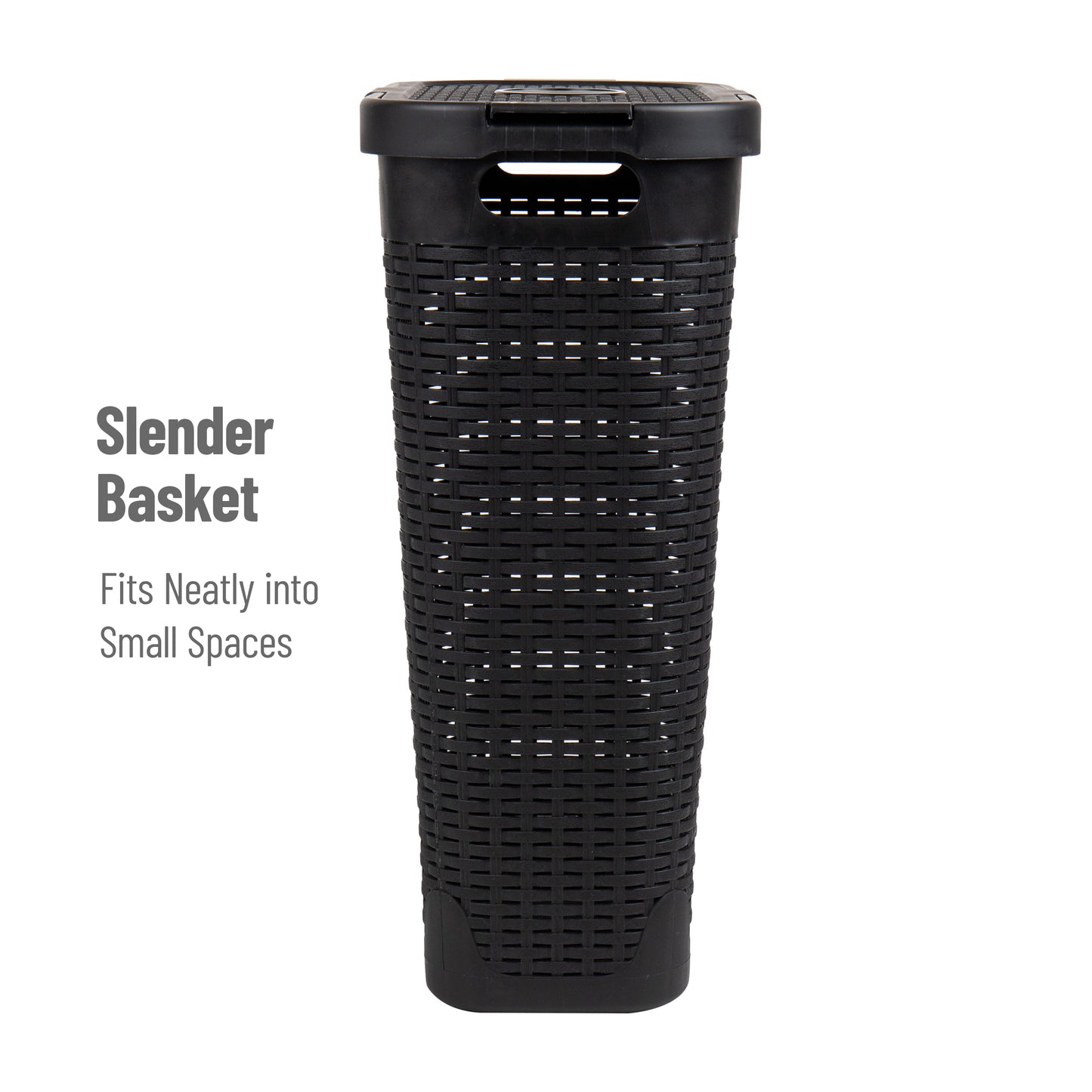 Mind Reader Slim Laundry Hamper with Lid, 40L Clothes Basket, Premium Wicker Design, Plastic