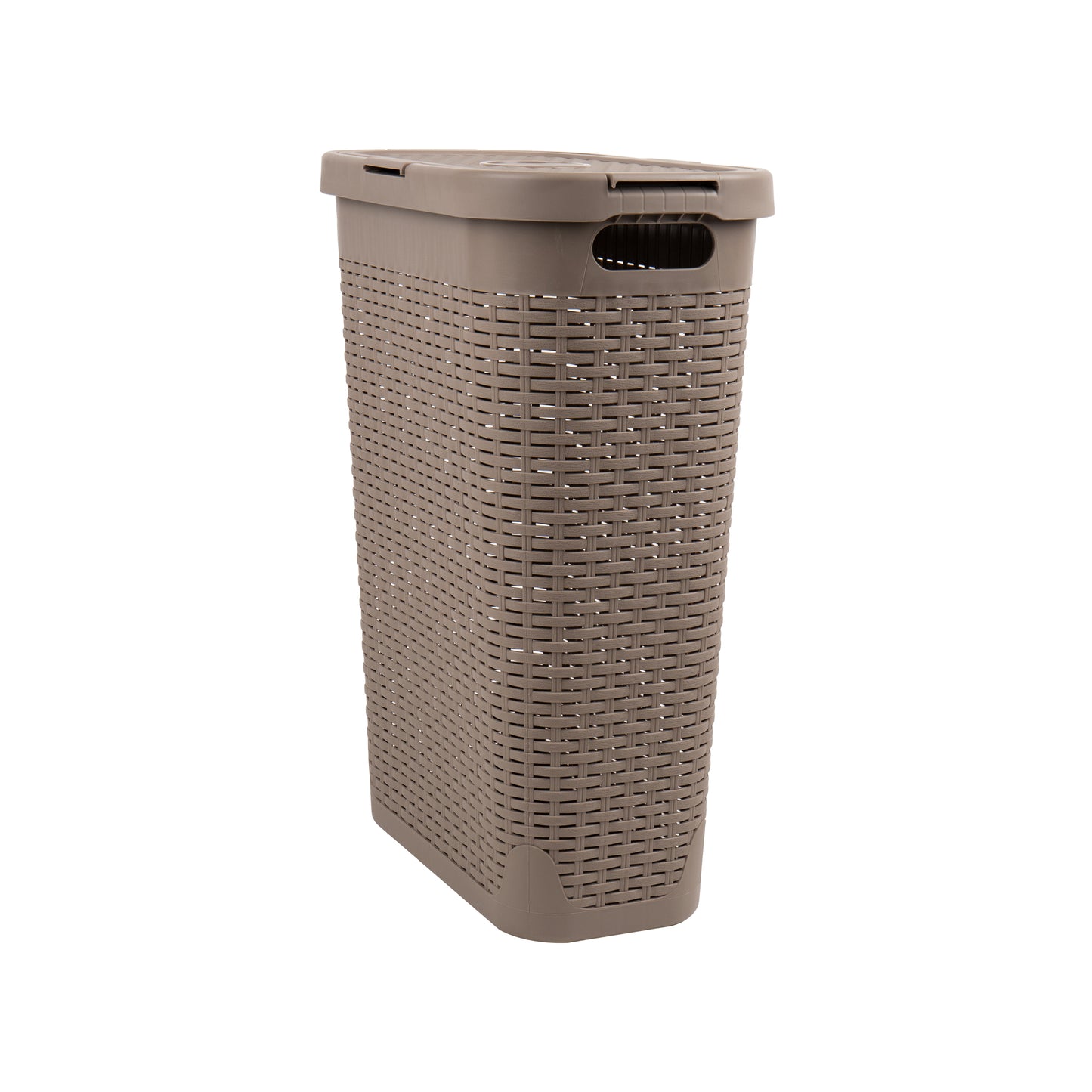 Mind Reader Slim Laundry Hamper with Lid, 40L Clothes Basket, Premium Wicker Design, Plastic