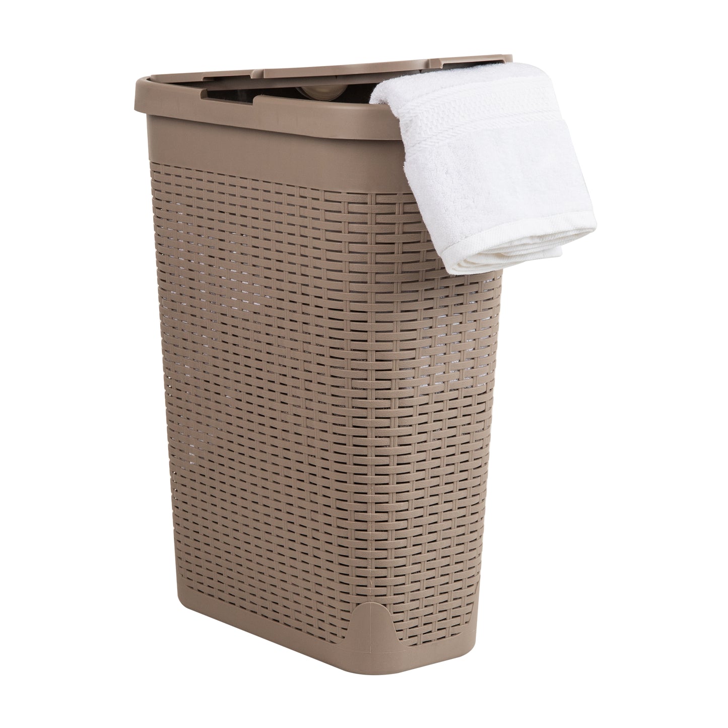 Mind Reader Slim Laundry Hamper with Lid, 40L Clothes Basket, Premium Wicker Design, Plastic