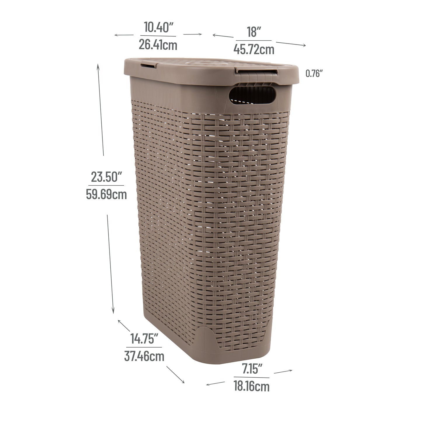 Mind Reader Slim Laundry Hamper with Lid, 40L Clothes Basket, Premium Wicker Design, Plastic